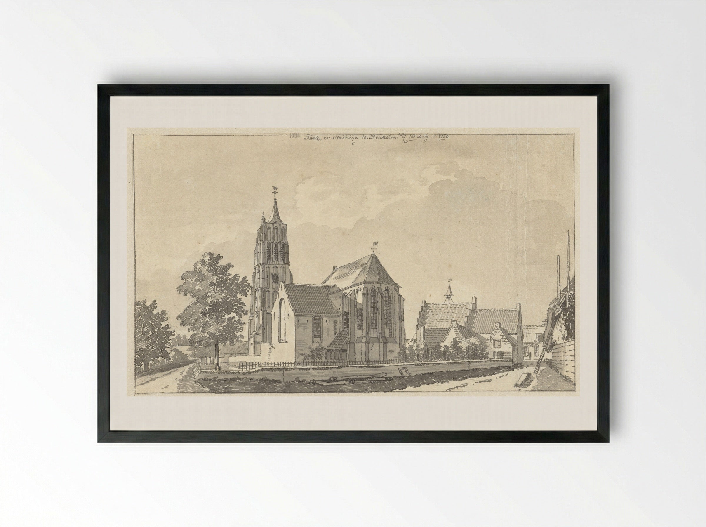 Kerk en stadhuis van Heukelom - Jan de Beijer - Framed Print Black