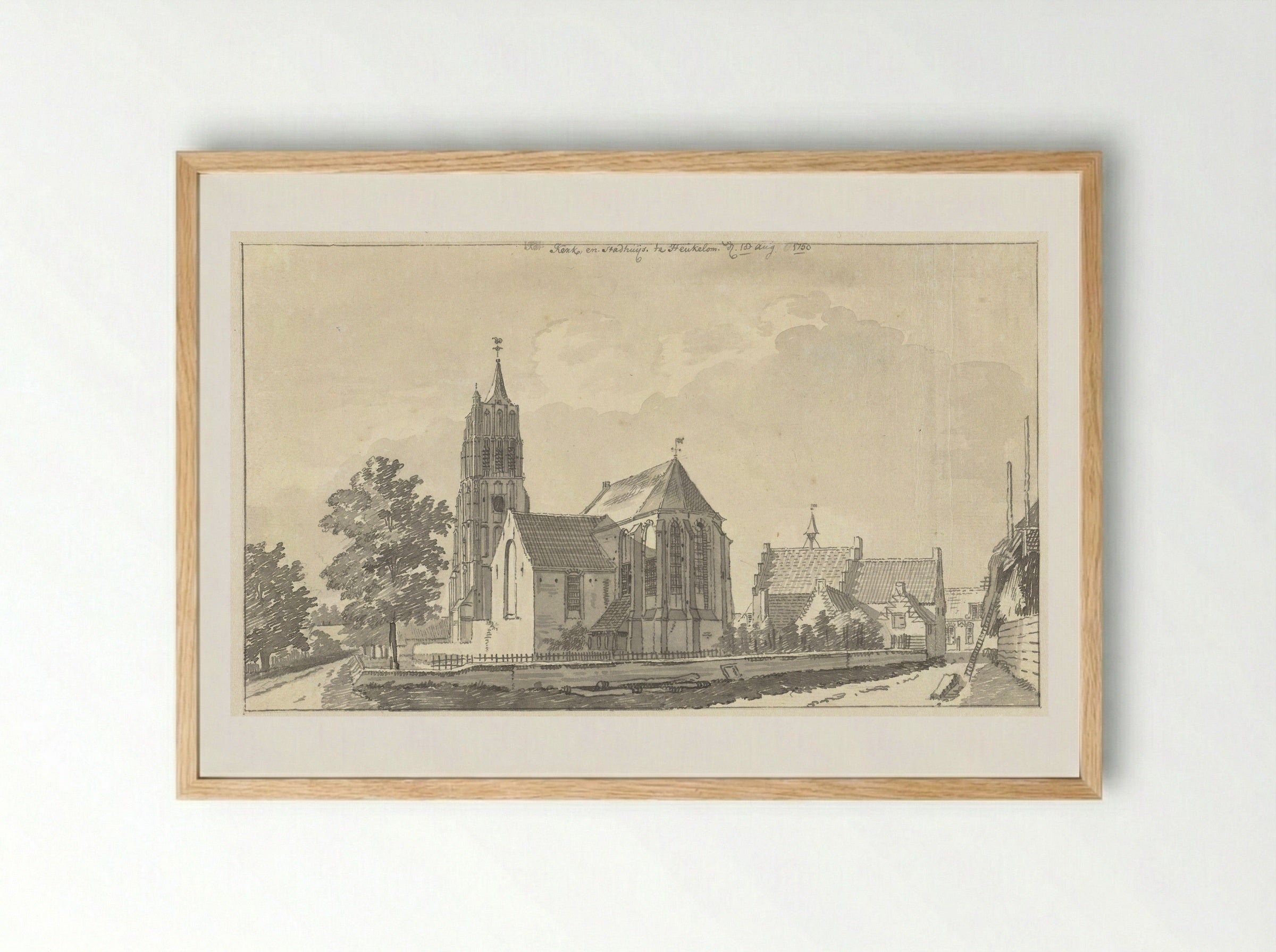 Kerk en stadhuis van Heukelom - Jan de Beijer - Framed Print Wood