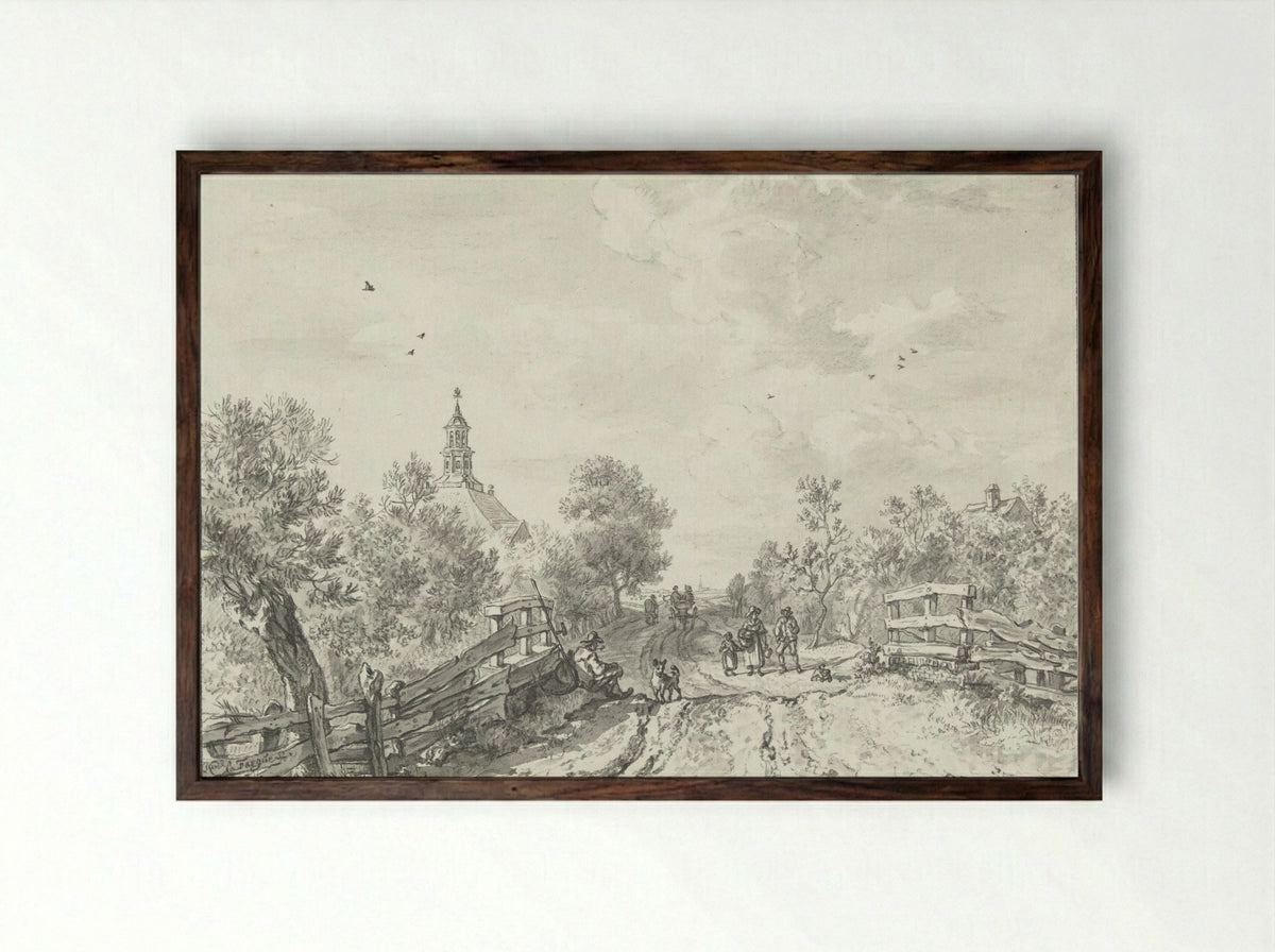 Kerk te Wilsveen - Karel la Fargue - Framed Print Dark Wood