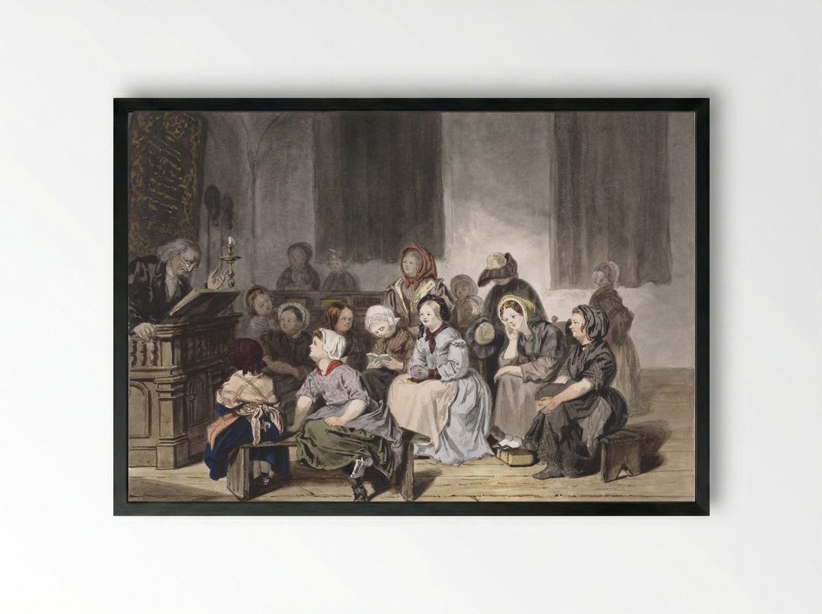 Kerkdienst met meisjes - Jan Fabius Czn - Framed Print Black