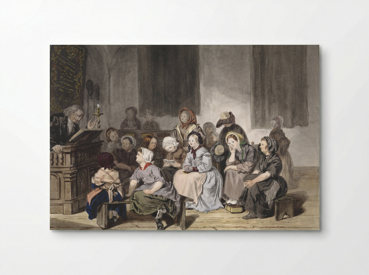 Kerkdienst met meisjes - Jan Fabius Czn - Poster