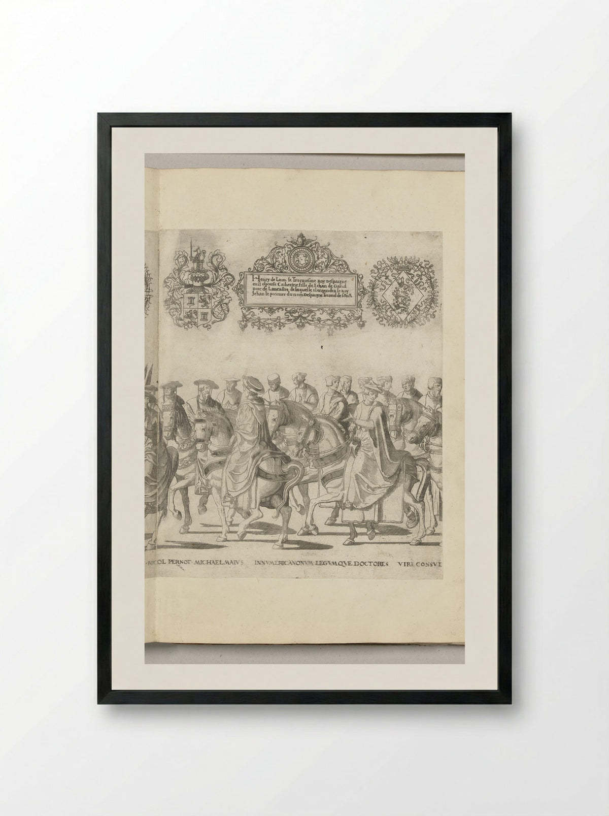 Kerkgeleerden waaronder Nicolas Perrenot de Granvelle en Michele Maio, plaat [GG] - Nicolaas Hogenberg - Framed Print Black