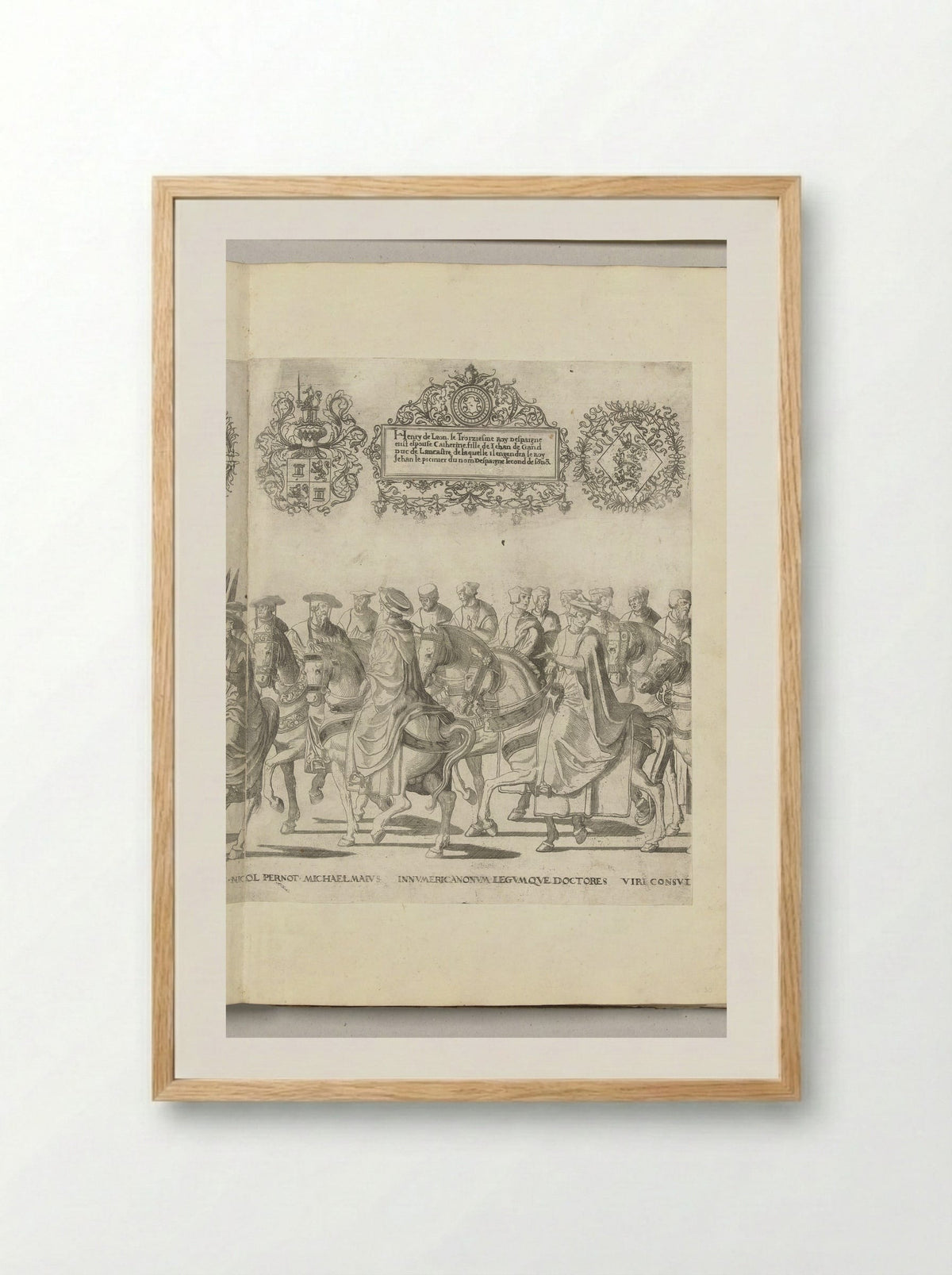 Kerkgeleerden waaronder Nicolas Perrenot de Granvelle en Michele Maio, plaat [GG] - Nicolaas Hogenberg - Framed Print Wood