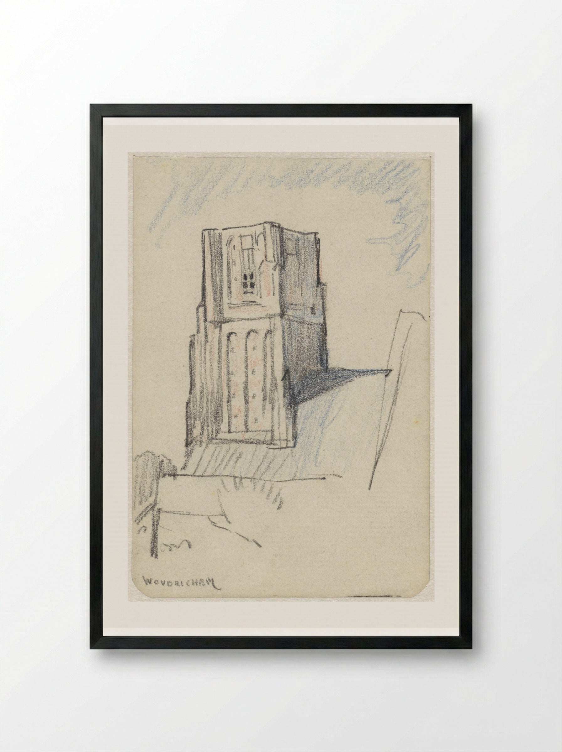 Kerktoren te Woudrichem - Adolf le Comte - Framed Print Black