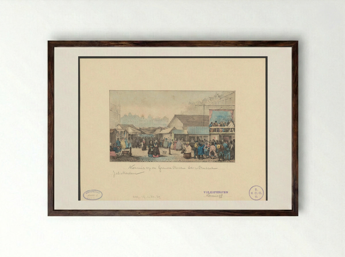 Kermis op de Grote Markt te Brussel - Jean-Baptiste Madou - Framed Print Dark Wood