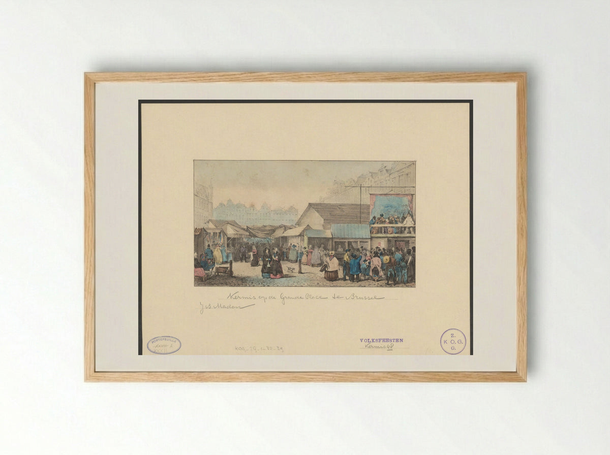 Kermis op de Grote Markt te Brussel - Jean-Baptiste Madou - Framed Print Wood