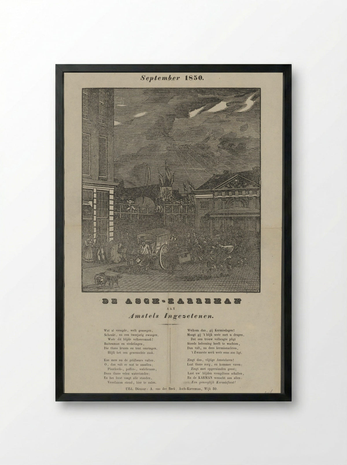 Kermisprent van de Amsterdamse askarrenmannen voor het jaar 1850 - Dirk Wijbrand Tollenaar - Framed Print Black