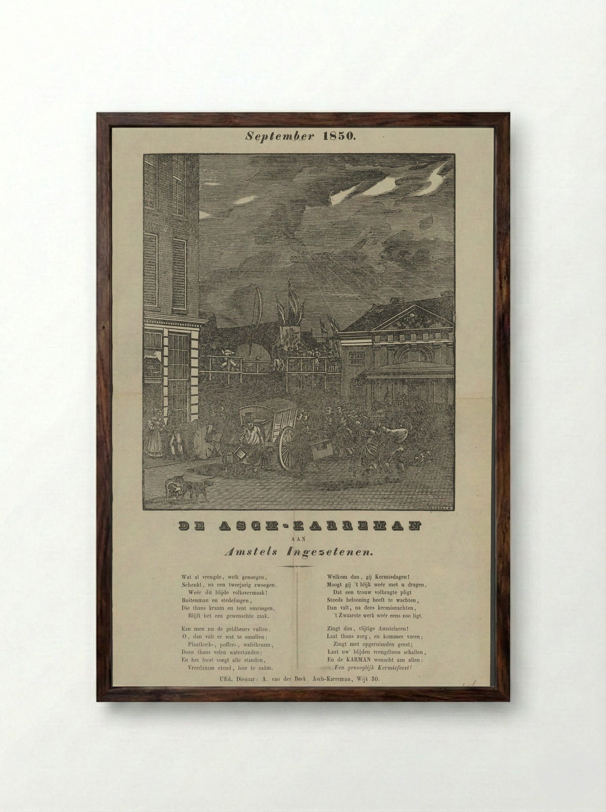 Kermisprent van de Amsterdamse askarrenmannen voor het jaar 1850 - Dirk Wijbrand Tollenaar - Framed Print Dark Wood
