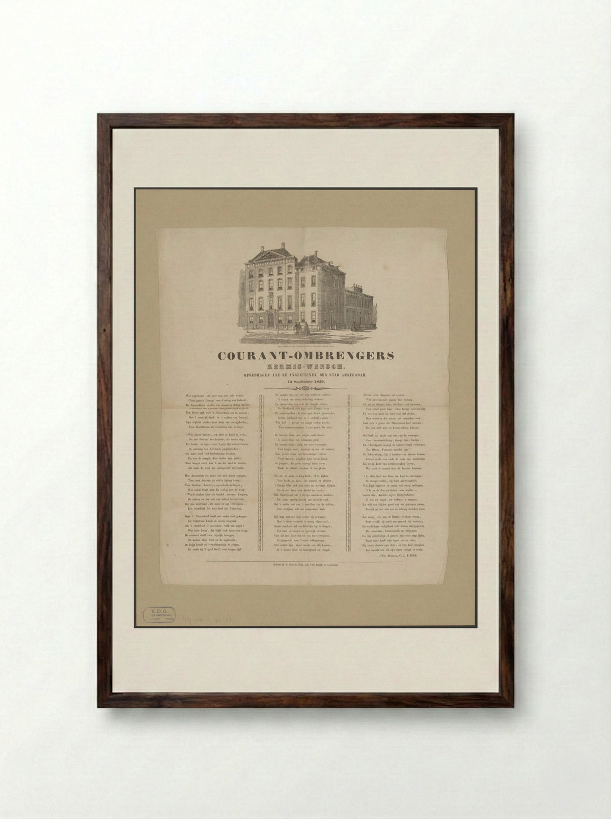 Kermisprent van de Amsterdamse courantombrengers voor het jaar 1859 - Isaac Weissenbruch - Framed Print Dark Wood