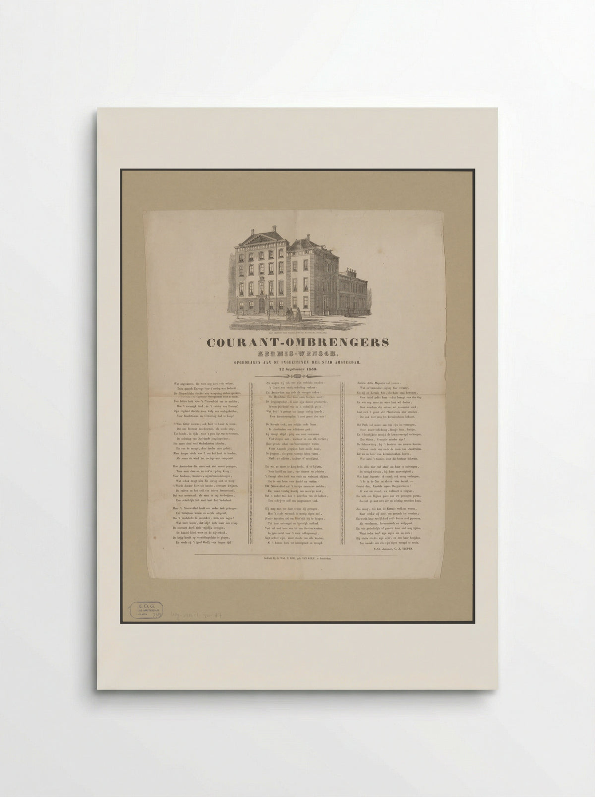 Kermisprent van de Amsterdamse courantombrengers voor het jaar 1859 - Isaac Weissenbruch - Poster