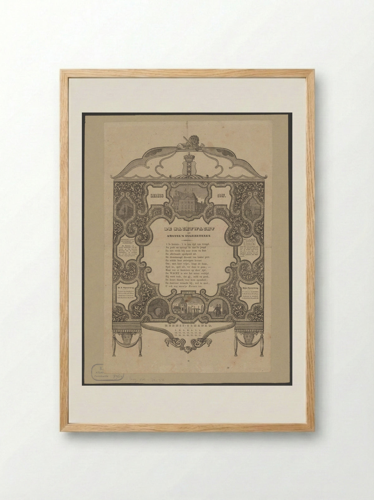 Kermisprent van de Amsterdamse nachtwacht voor het jaar 1847 - Dirk Wijbrand Tollenaar - Framed Print Wood