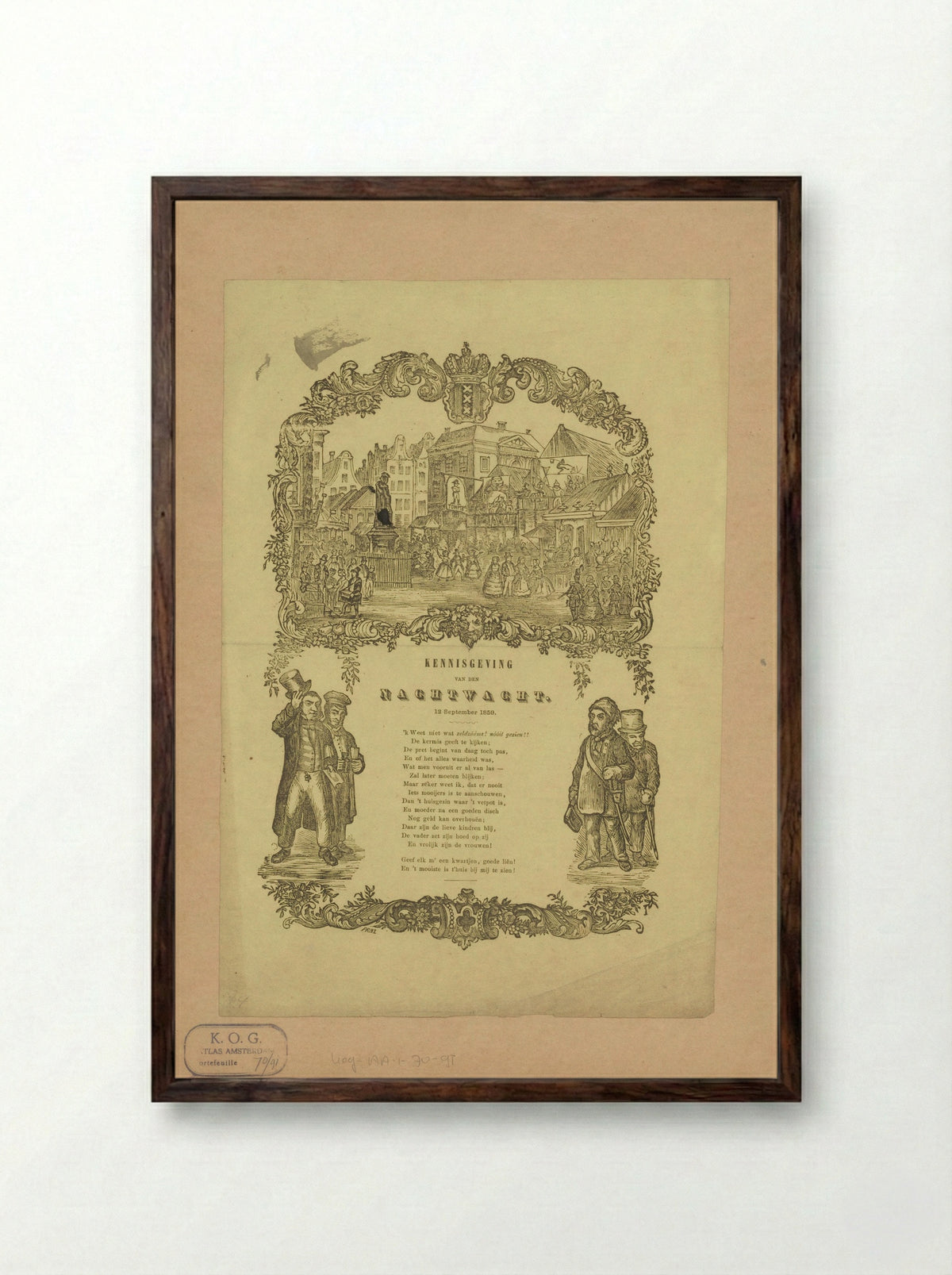 Kermisprent van de Amsterdamse nachtwacht voor het jaar 1859 - Friedrich Robert Prinz - Framed Print Dark Wood