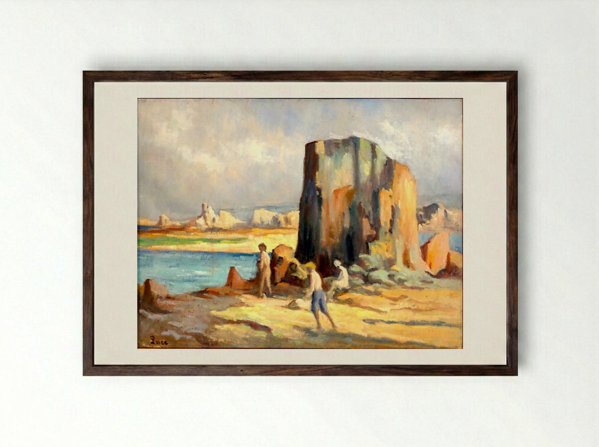 Kermouster, La Plage - Maximilien Luce - Framed Print Dark Wood