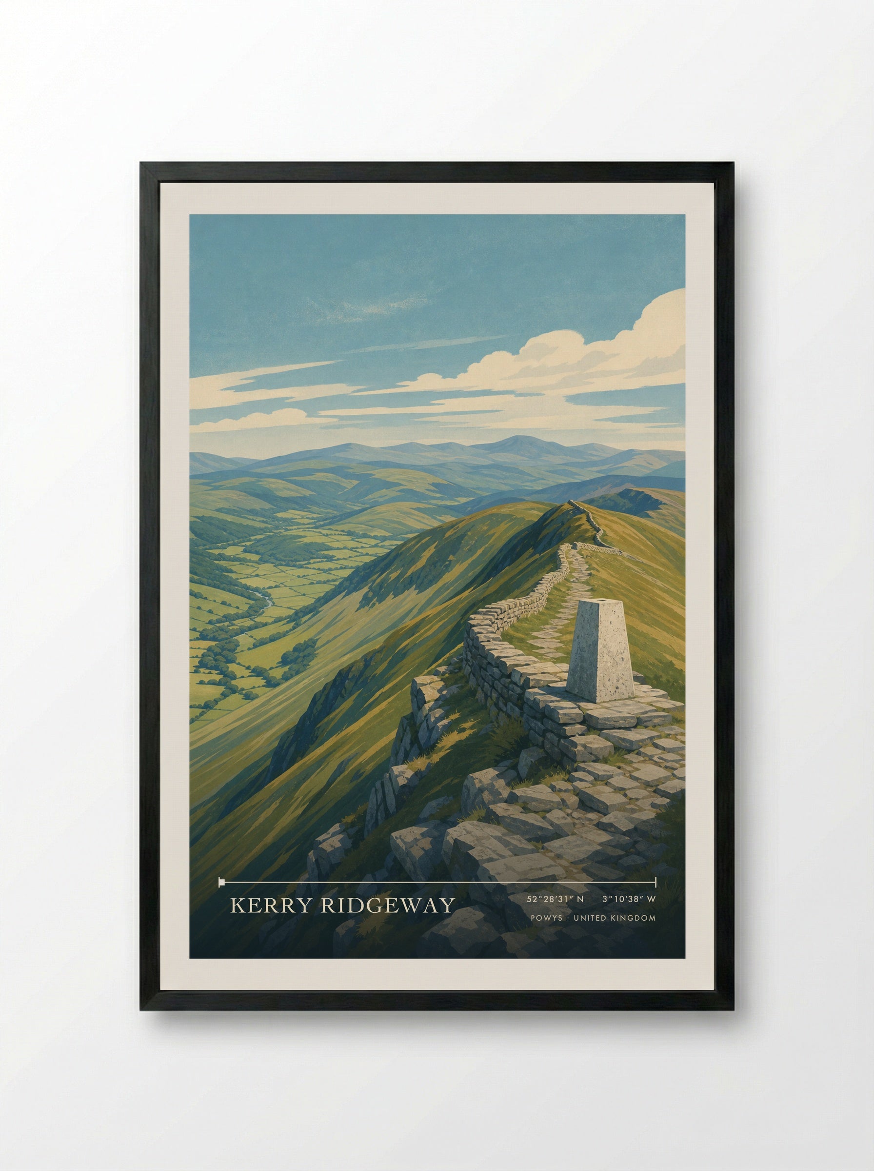 Kerry Ridgeway Powys United Kingdom Travel Poster - Framed Print Black