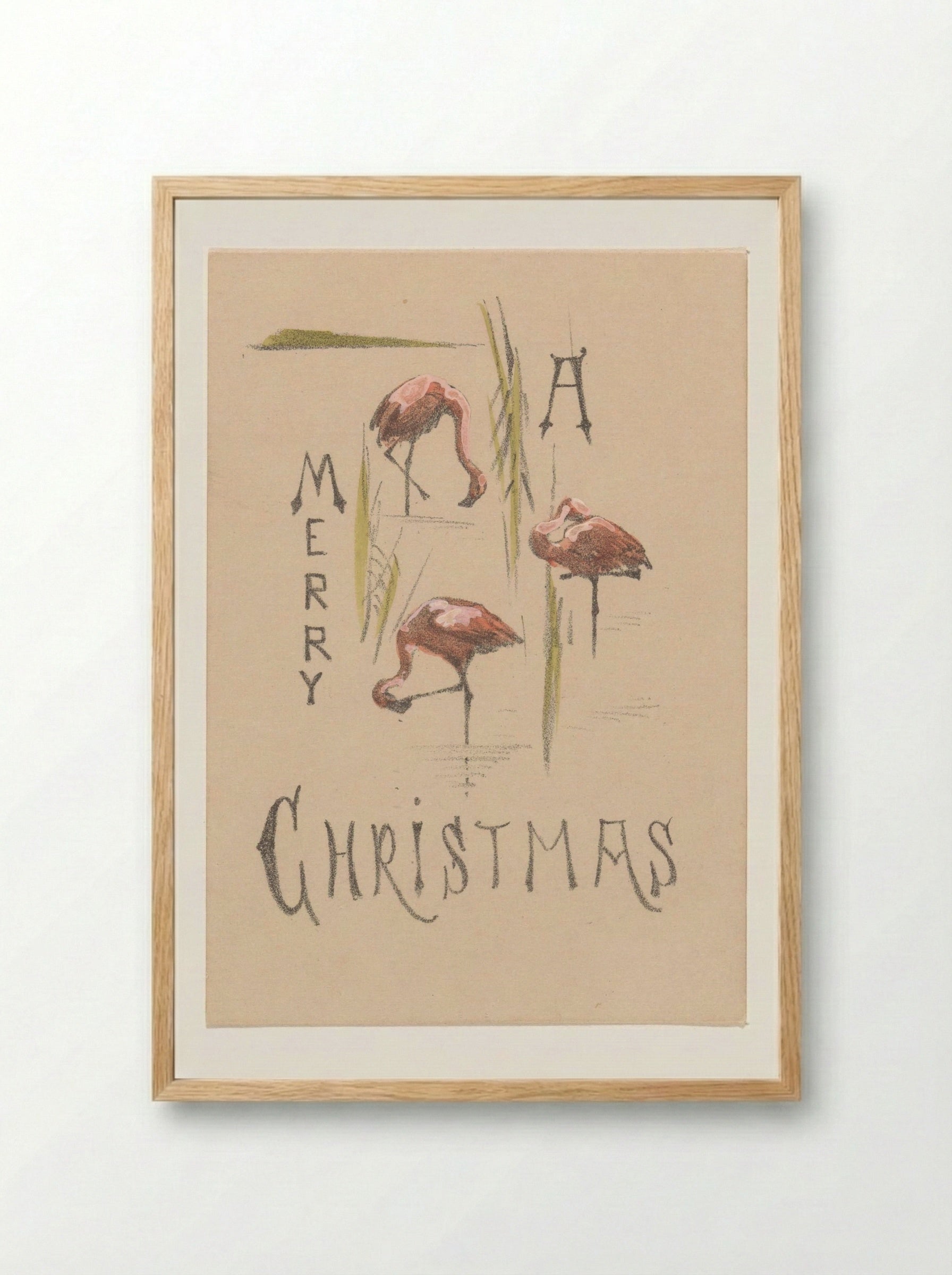 Kerstkaart met drie flamingo's - Theo van Hoytema - Framed Print Wood