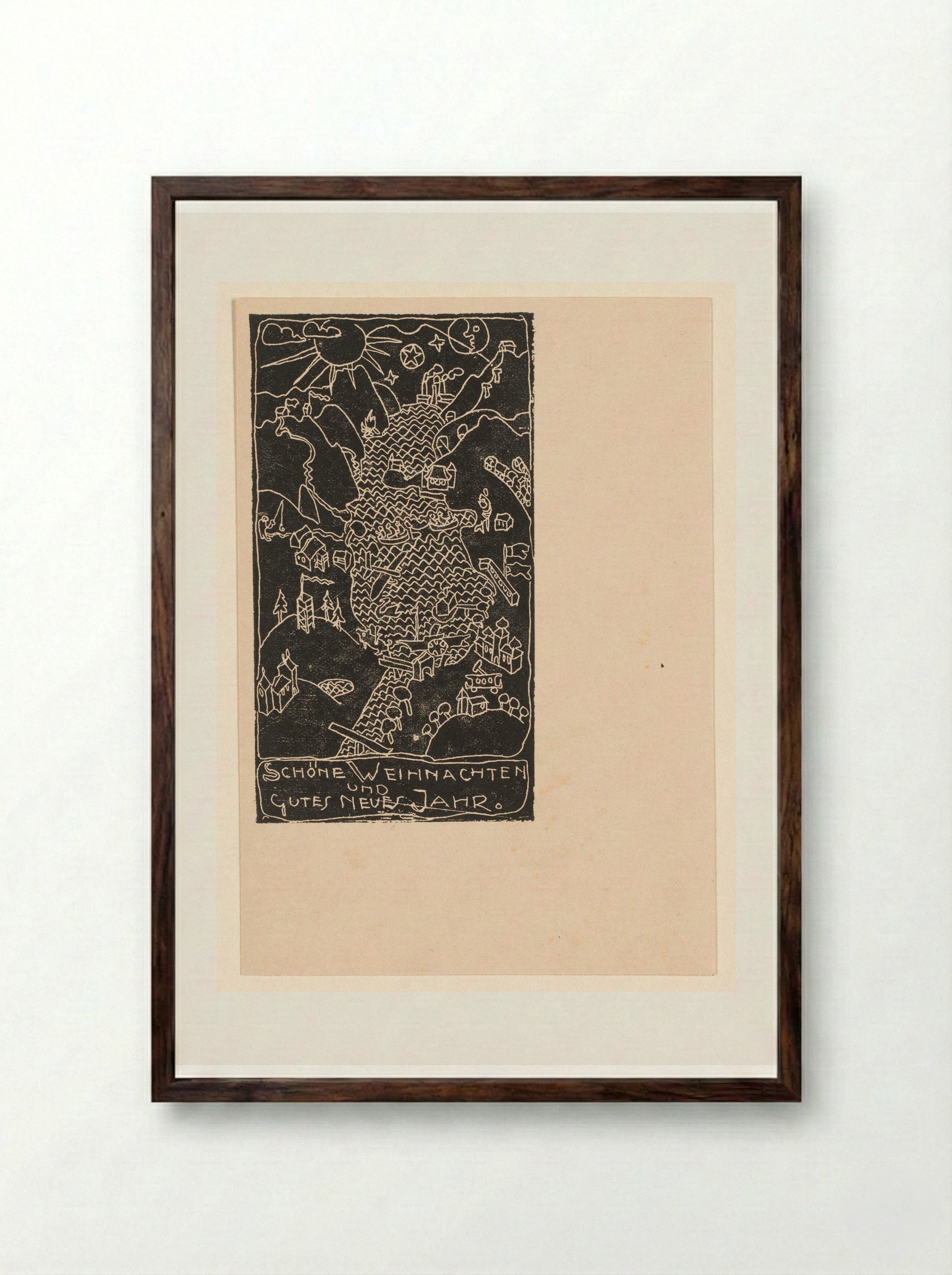 Kerstkaart met heuvellandschap en meer - Reijer Stolk - Framed Print Dark Wood