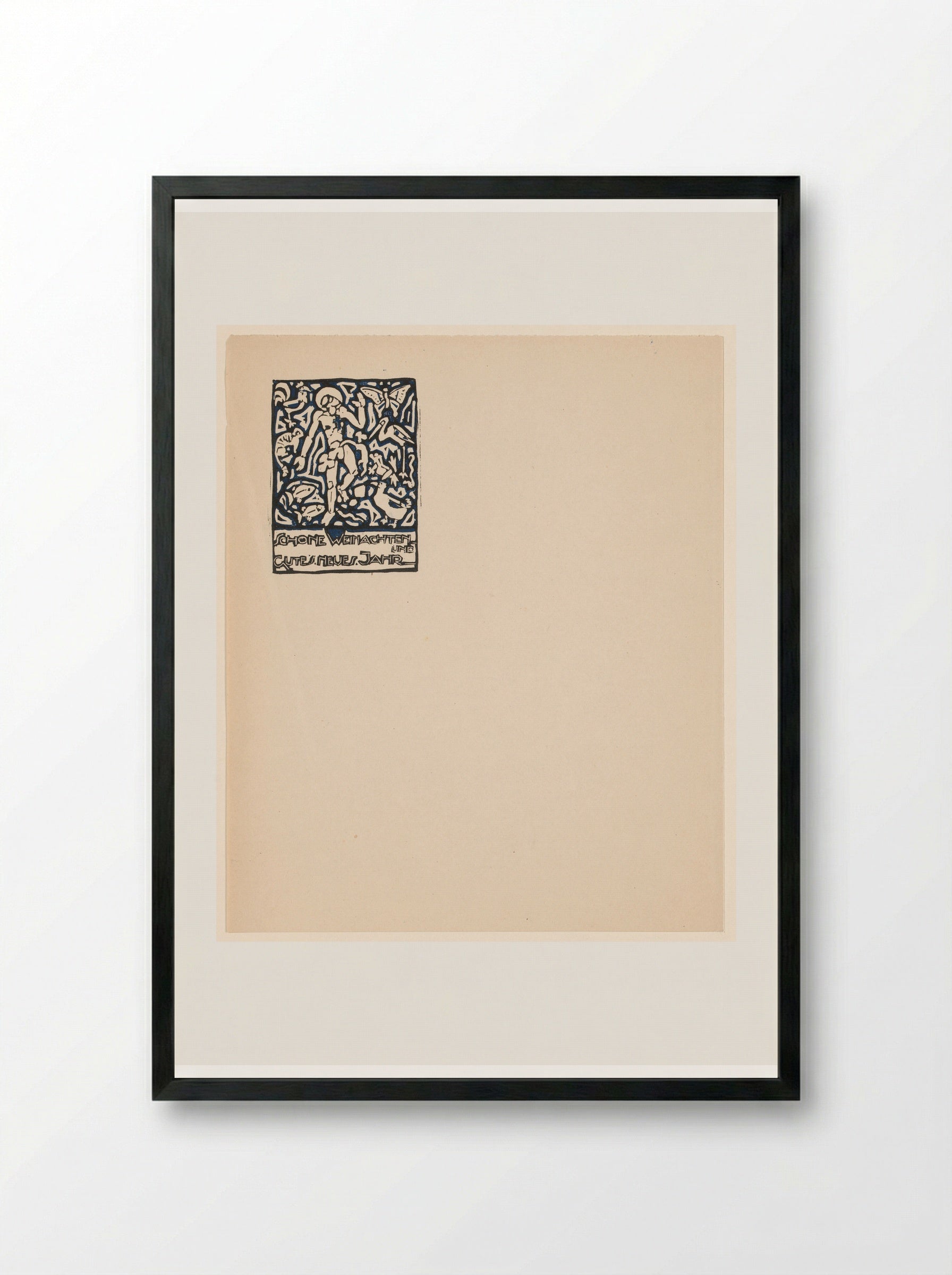 Kerstkaart met menselijke figuur en dieren - Reijer Stolk - Framed Print Black