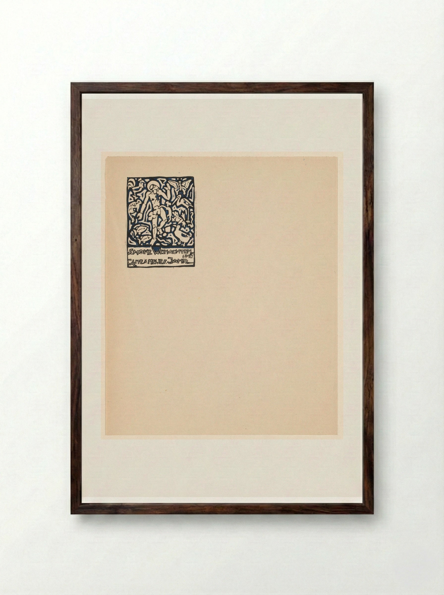 Kerstkaart met menselijke figuur en dieren - Reijer Stolk - Framed Print Dark Wood