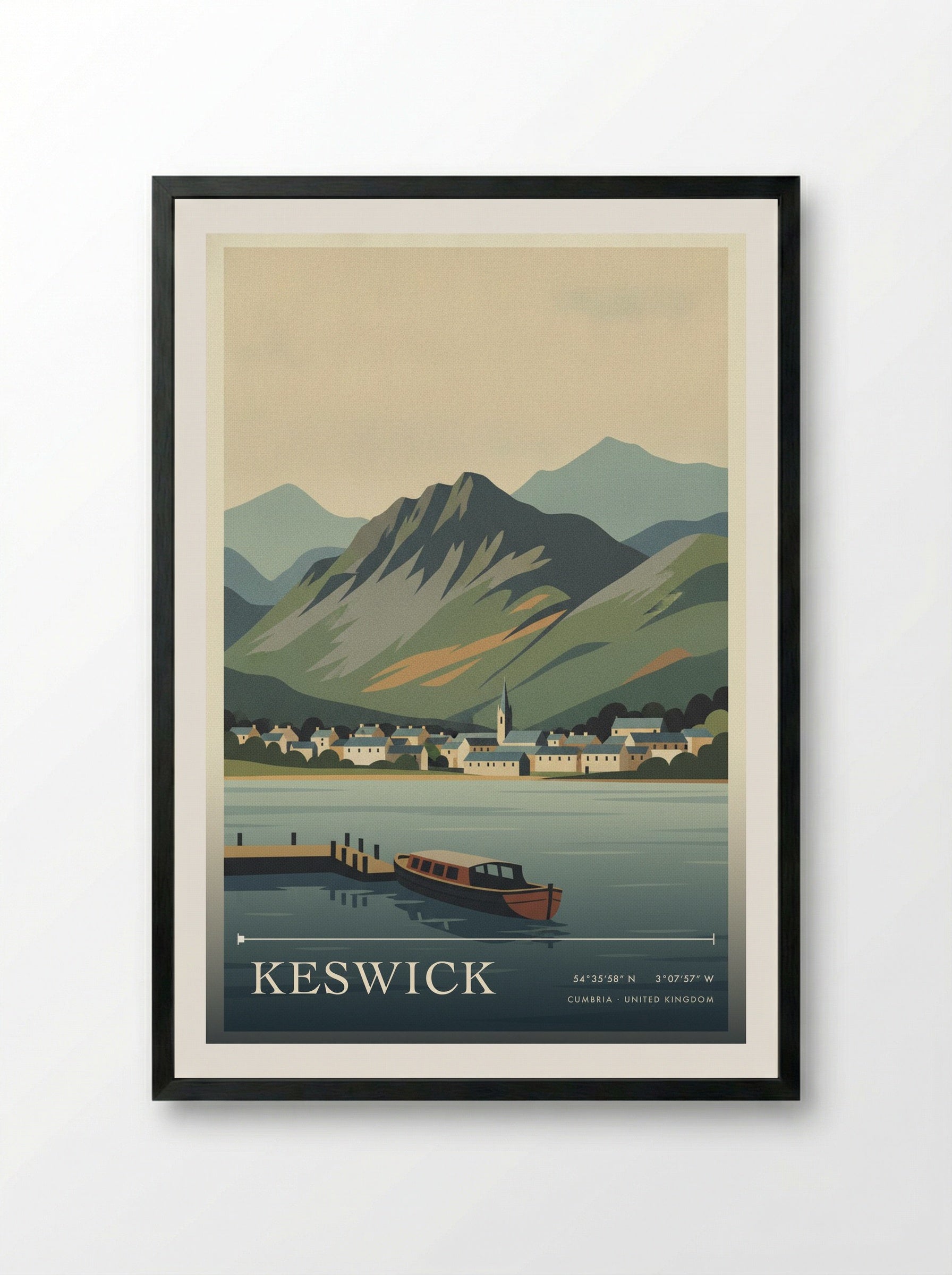 Keswick Cumbria United Kingdom Travel Poster - Framed Print Black