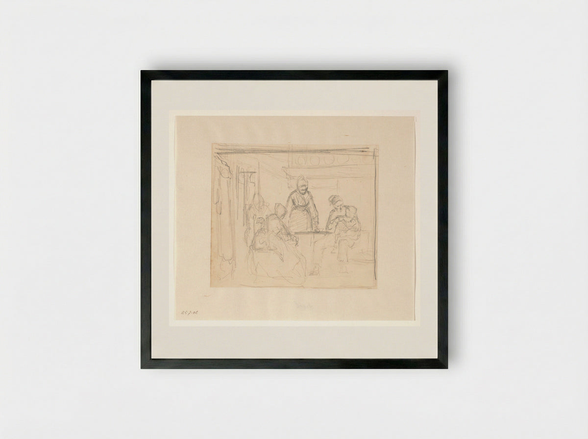 Keukeninterieur met familie - Hendrik Valkenburg - Framed Print Black
