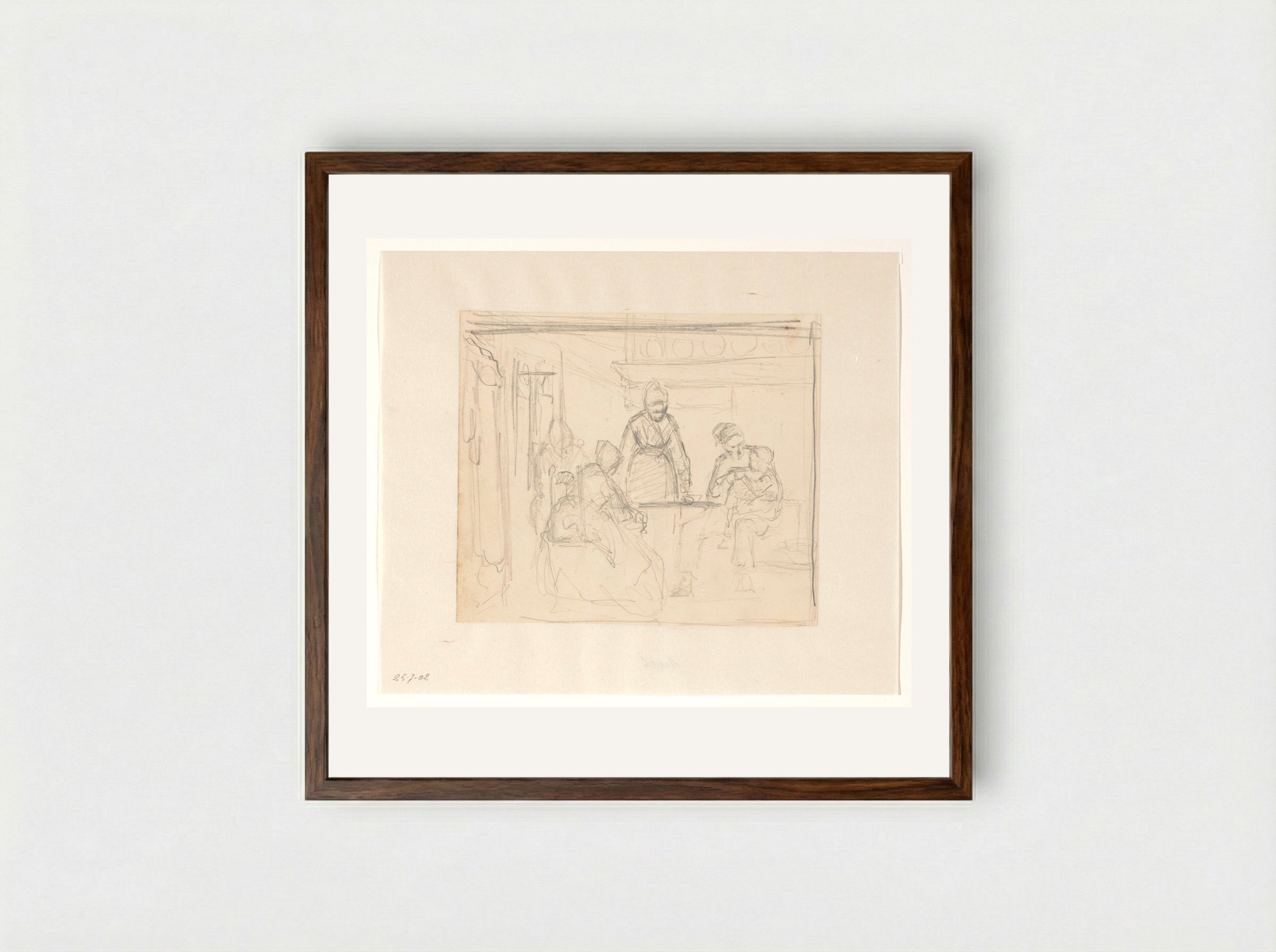 Keukeninterieur met familie - Hendrik Valkenburg - Framed Print Dark Wood