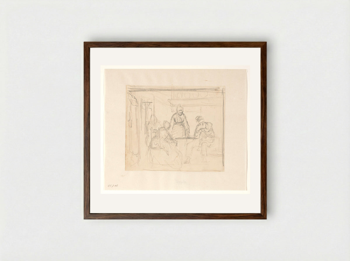 Keukeninterieur met familie - Hendrik Valkenburg - Framed Print Dark Wood