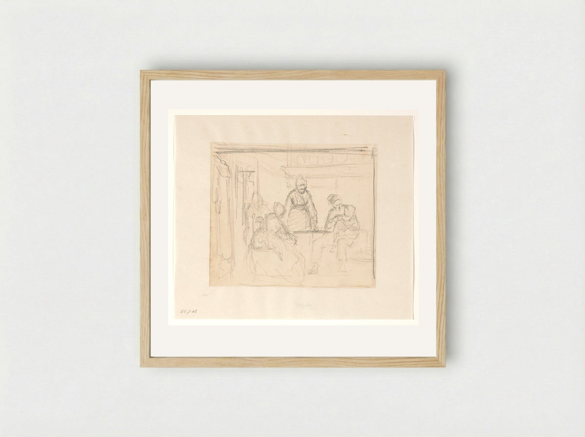 Keukeninterieur met familie - Hendrik Valkenburg - Framed Print Wood