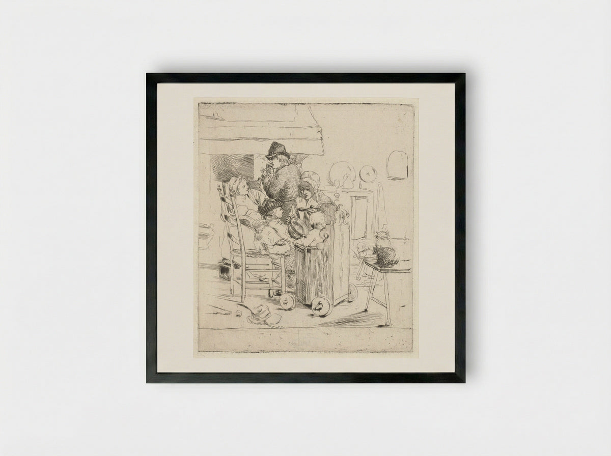 Keukenscène met kinderen - Louis Bernard Coclers - Framed Print Black