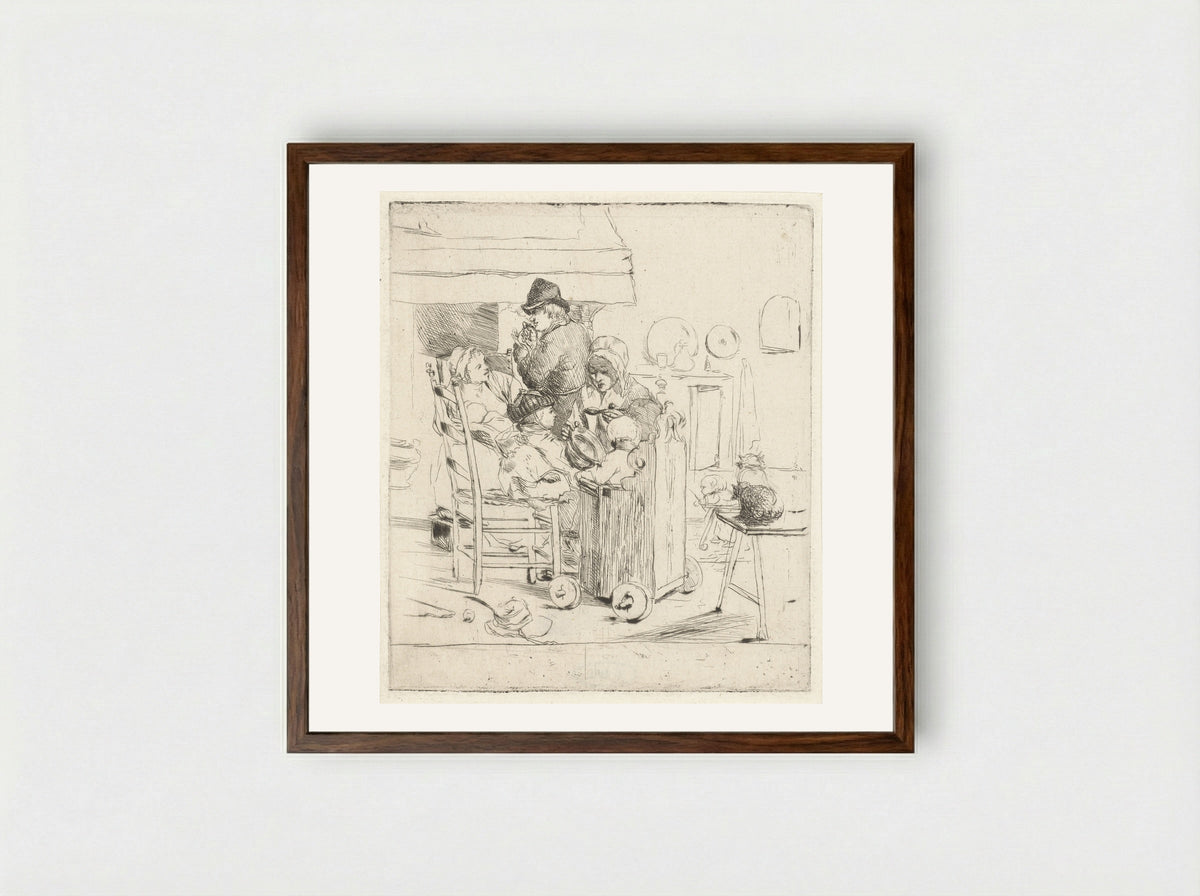 Keukenscène met kinderen - Louis Bernard Coclers - Framed Print Dark Wood