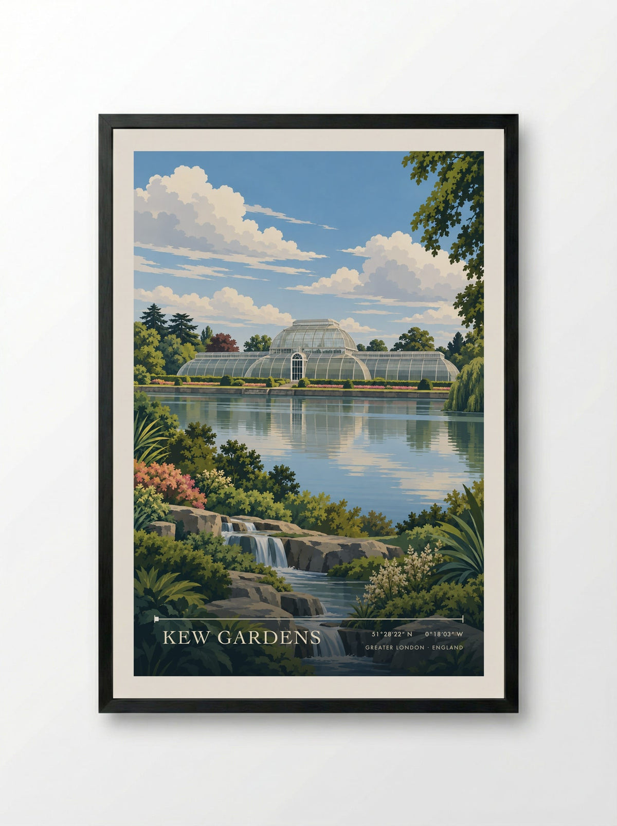 Kew Gardens, Greater London | Travel Poster - Framed Print Black