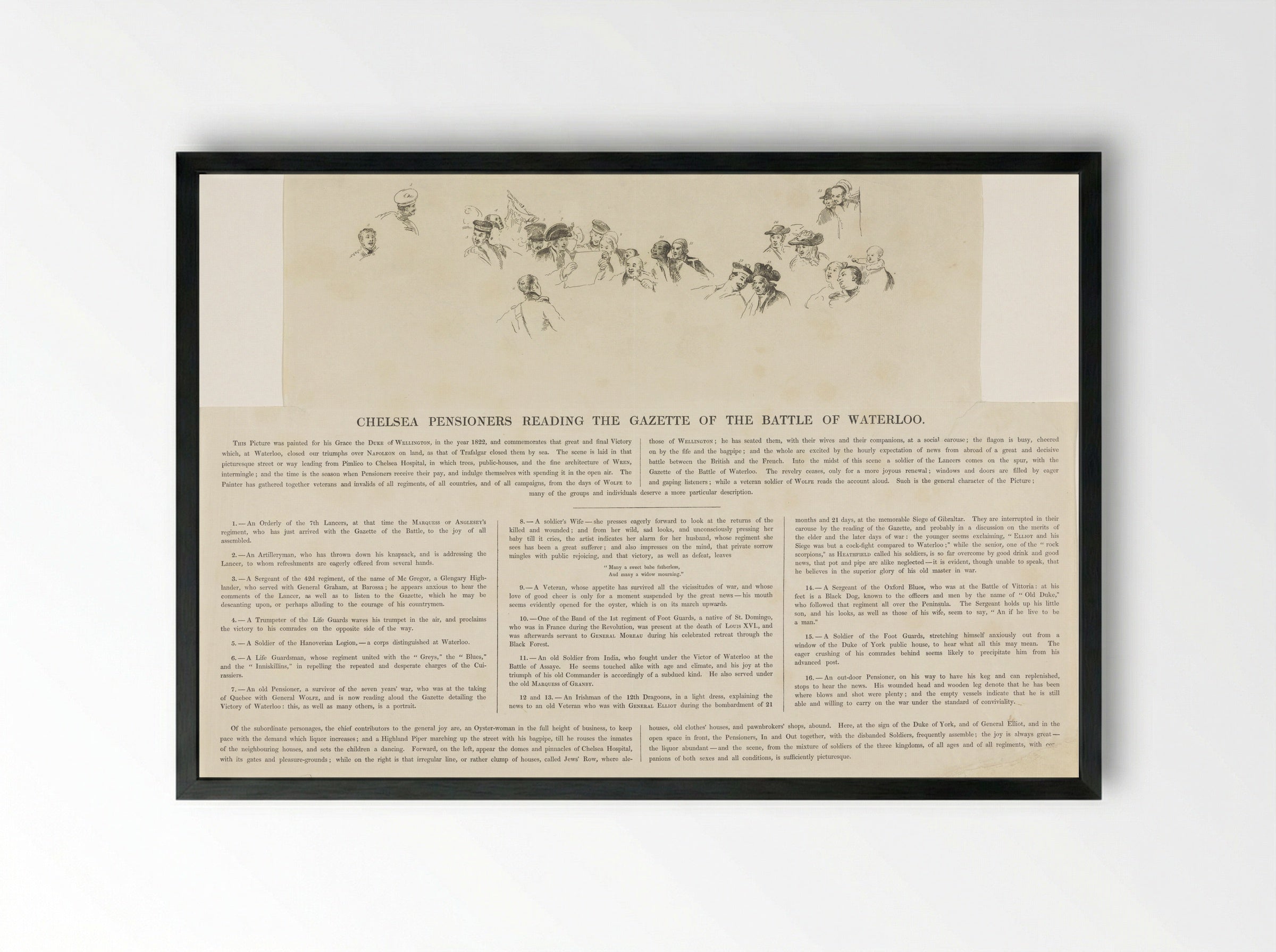 Key to the Chelsea Pensioners Reading the Gazette of the Battle of Waterloo - William Greatbach - Framed Print Black