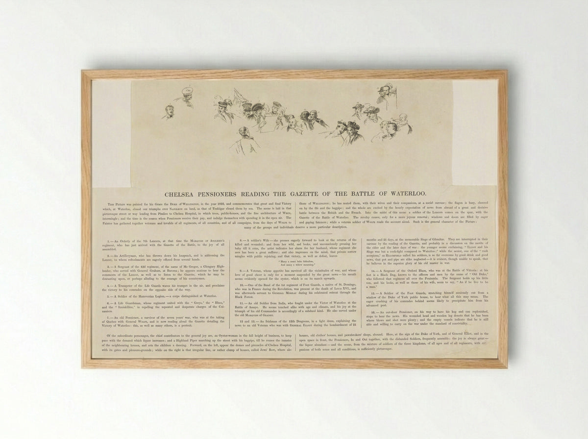 Key to the Chelsea Pensioners Reading the Gazette of the Battle of Waterloo - William Greatbach - Framed Print Wood