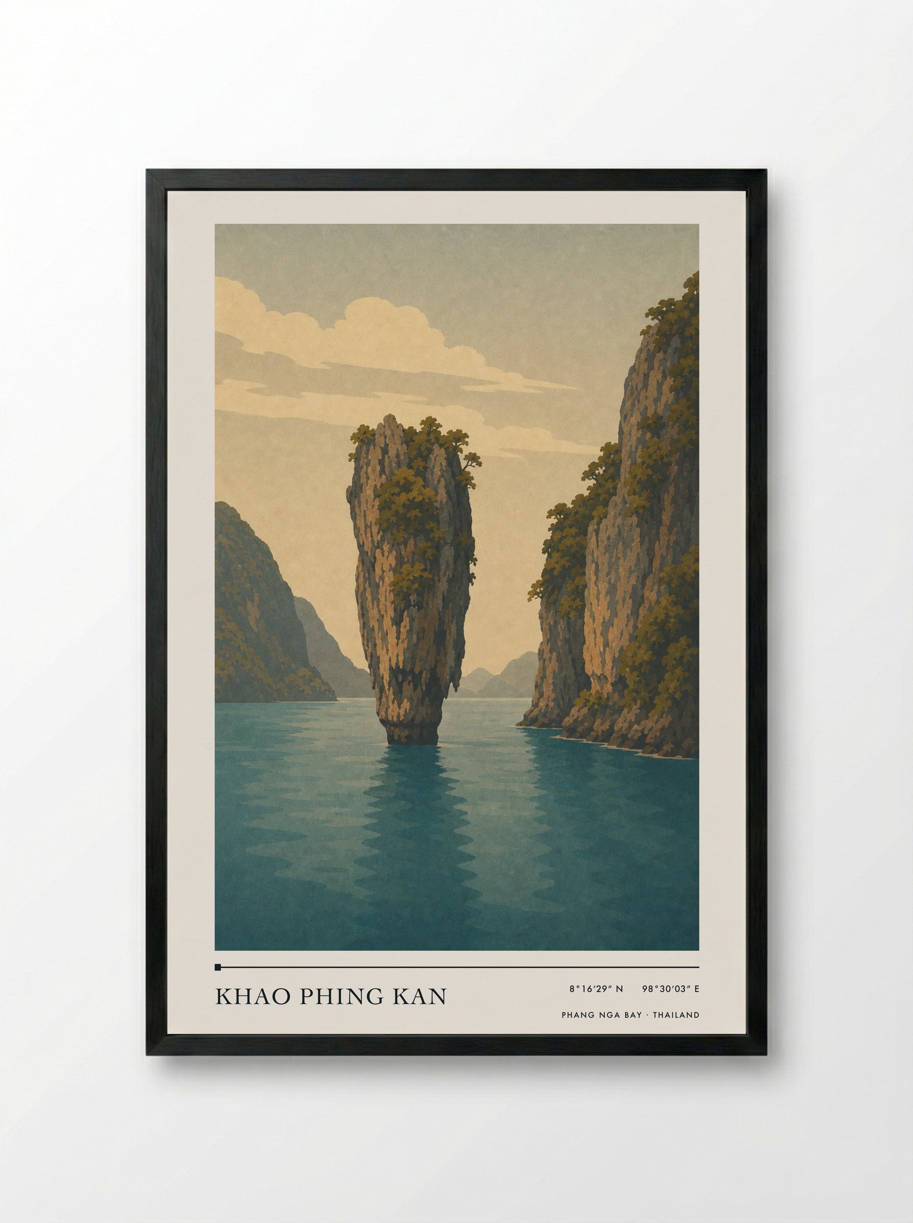 Khao Phing Kan Travel Poster Artwork - Framed Print Black