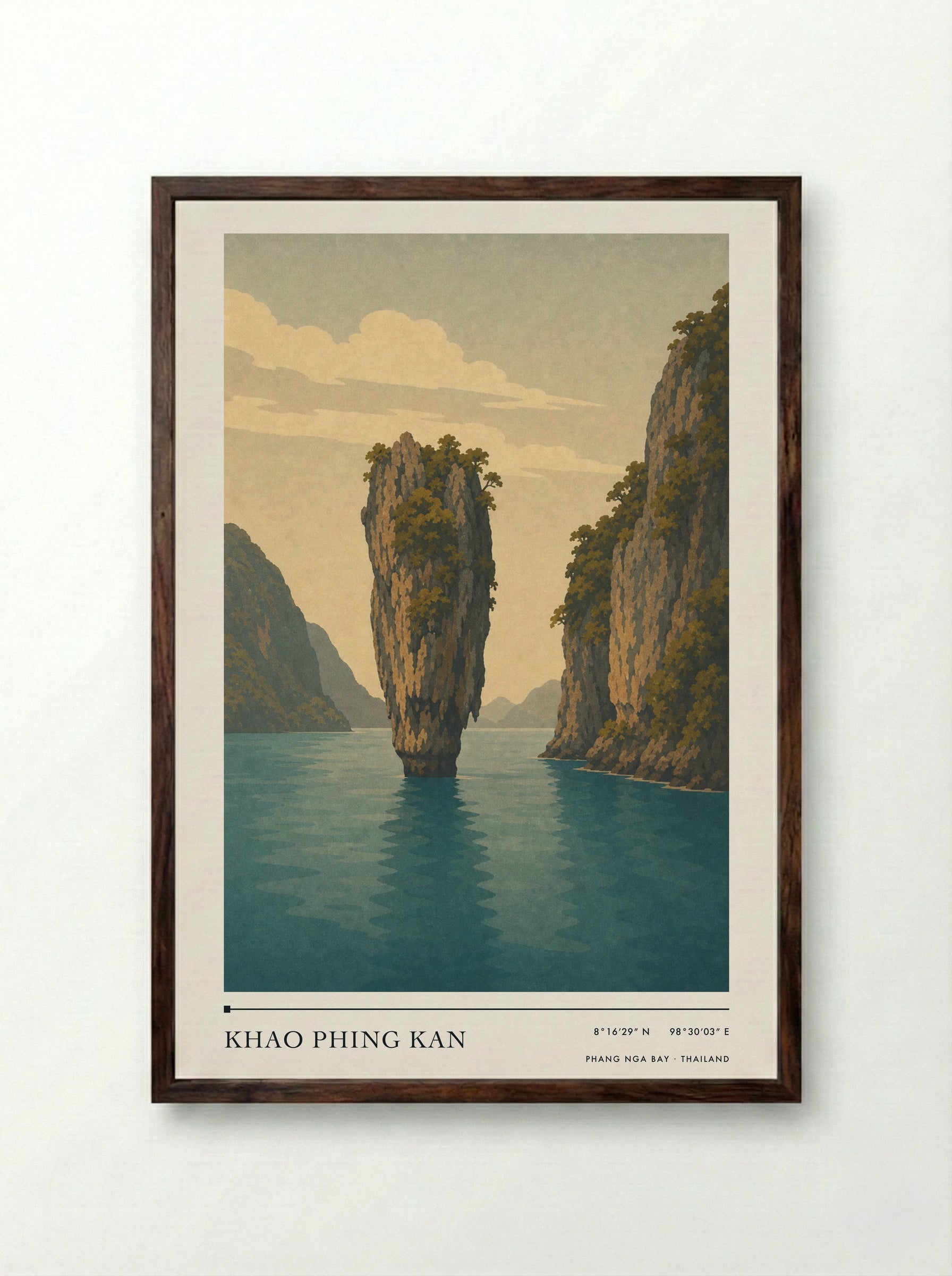Khao Phing Kan Travel Poster Artwork - Framed Print Dark Wood