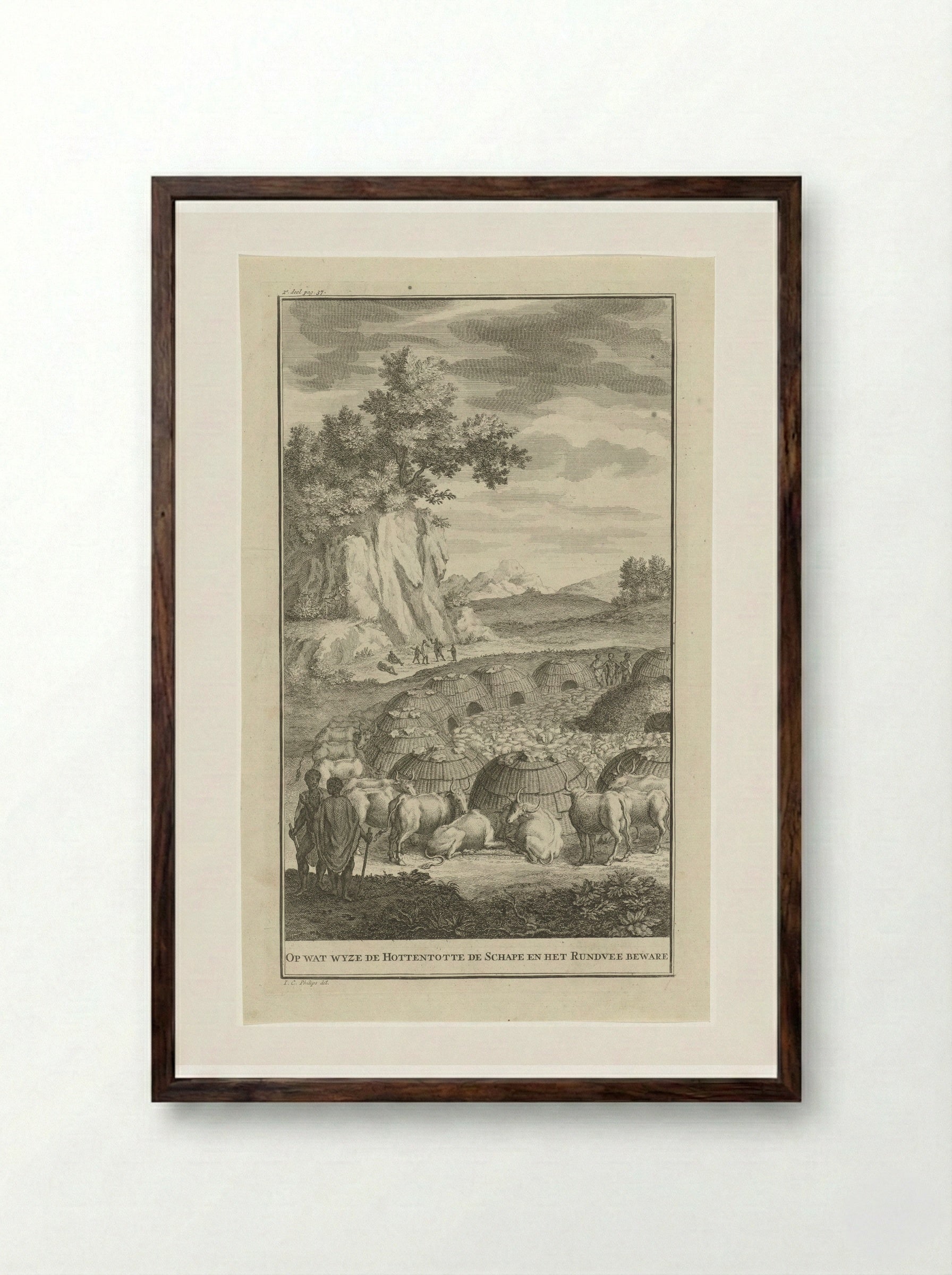 Khoikhoi bij een kraal met hun vee - Jan Caspar Philips - Framed Print Dark Wood