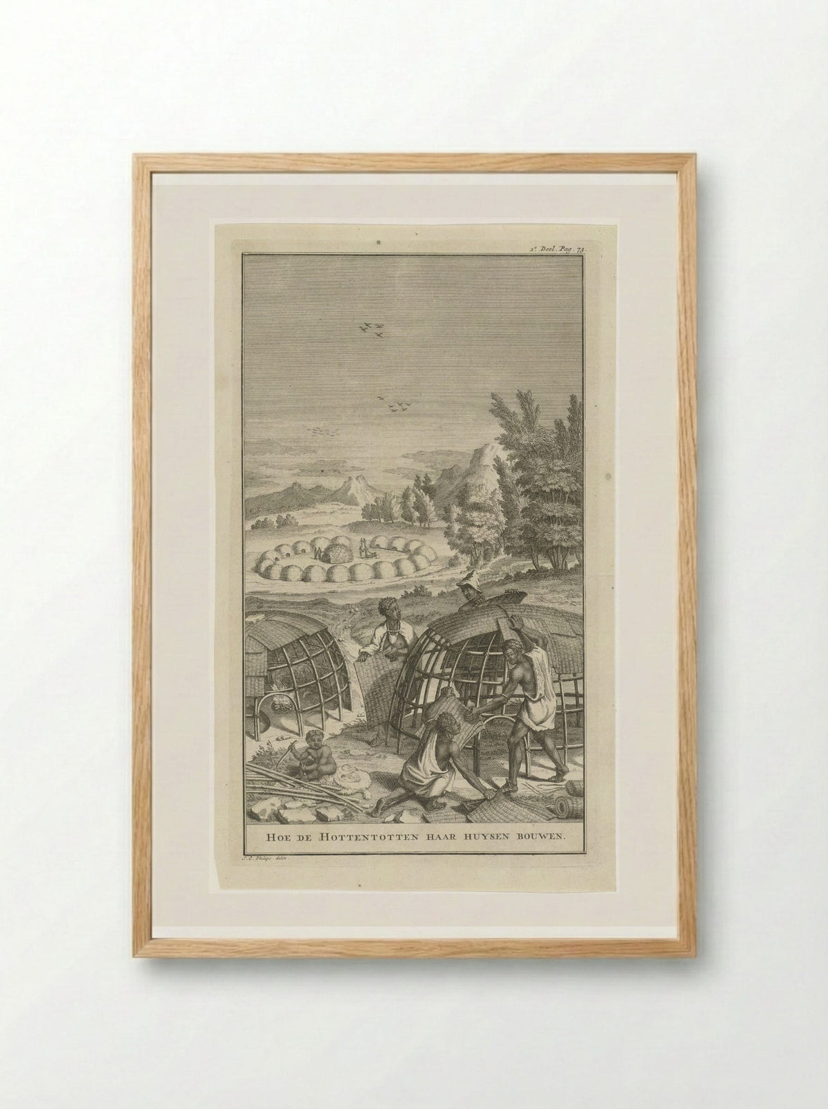 Khoikhoi bouwen een hut - Jan Caspar Philips - Framed Print Wood