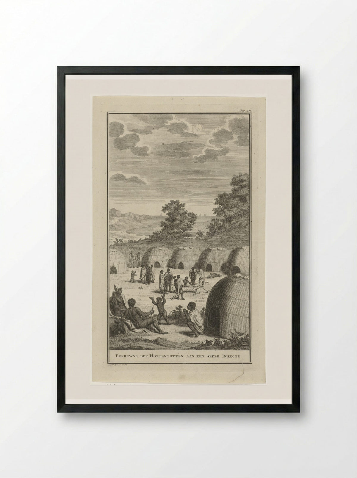 Khoikhoi die een insect vereren - Jan Caspar Philips - Framed Print Black