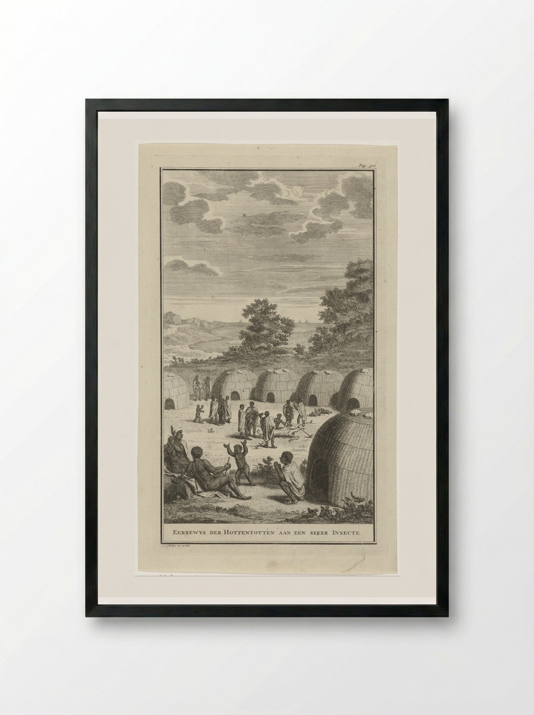 Khoikhoi die een insect vereren - Jan Caspar Philips - Framed Print Black