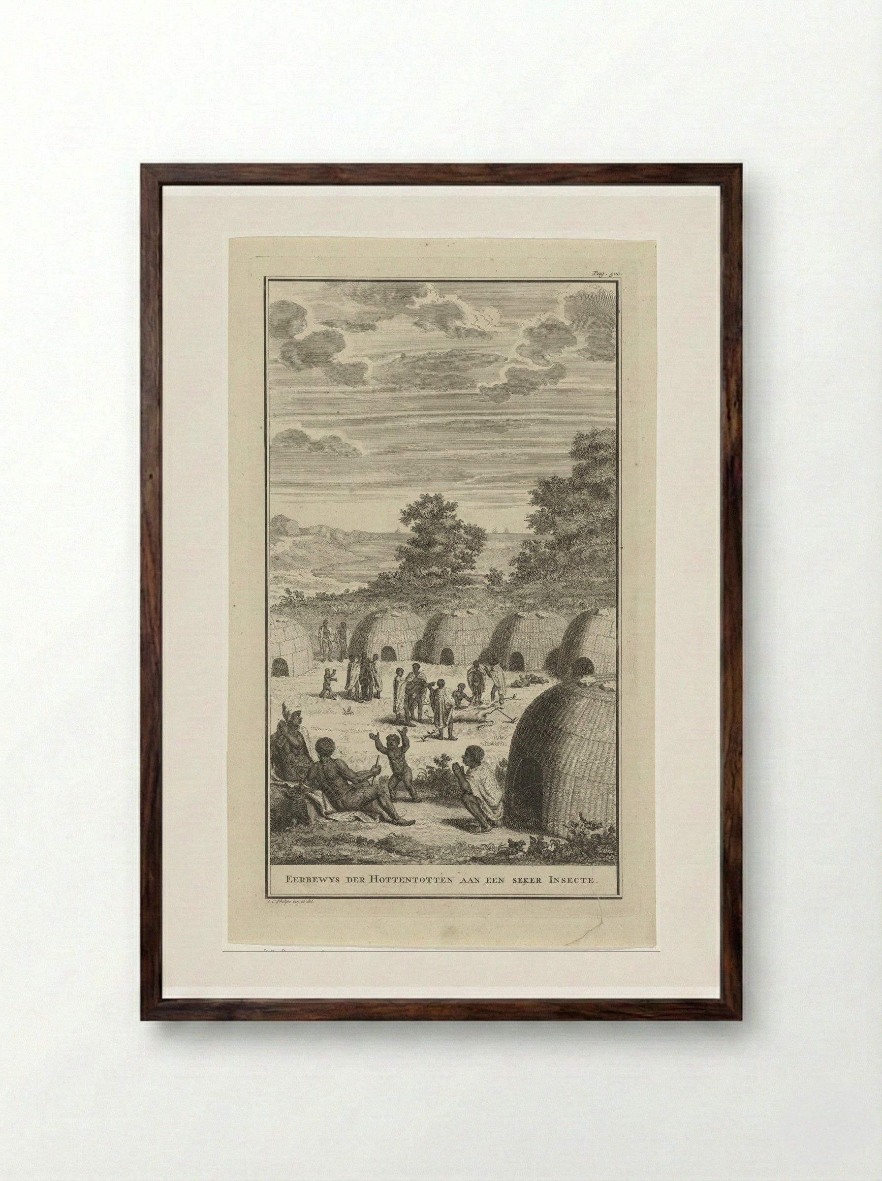 Khoikhoi die een insect vereren - Jan Caspar Philips - Framed Print Dark Wood