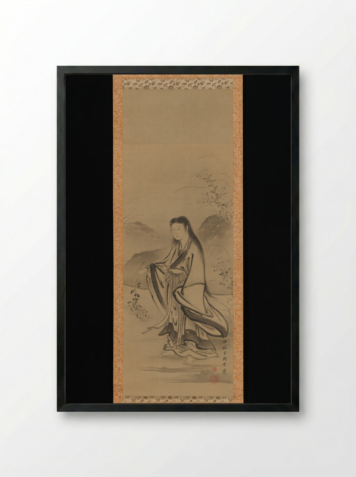 Kiku Jidō (Chrysanthemum Boy) - Tsukioka Sessai - Framed Print Black
