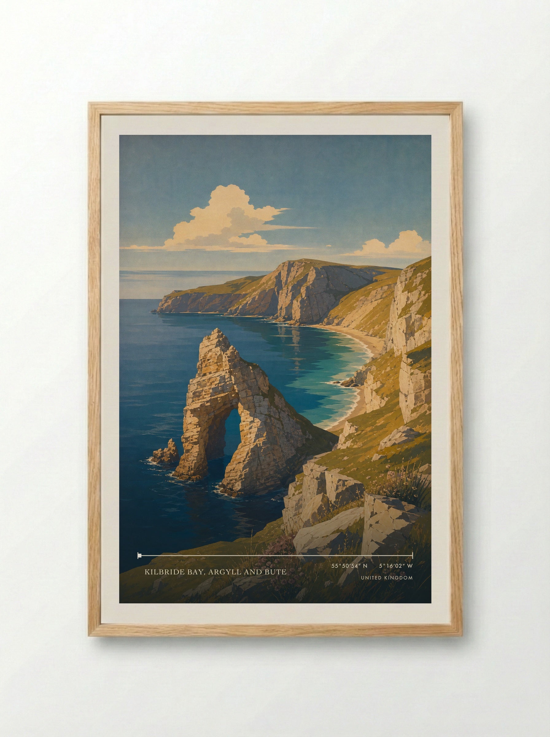 Kilbride Bay, Argyll and Bute United Kingdom Travel Poster - Framed Print Wood