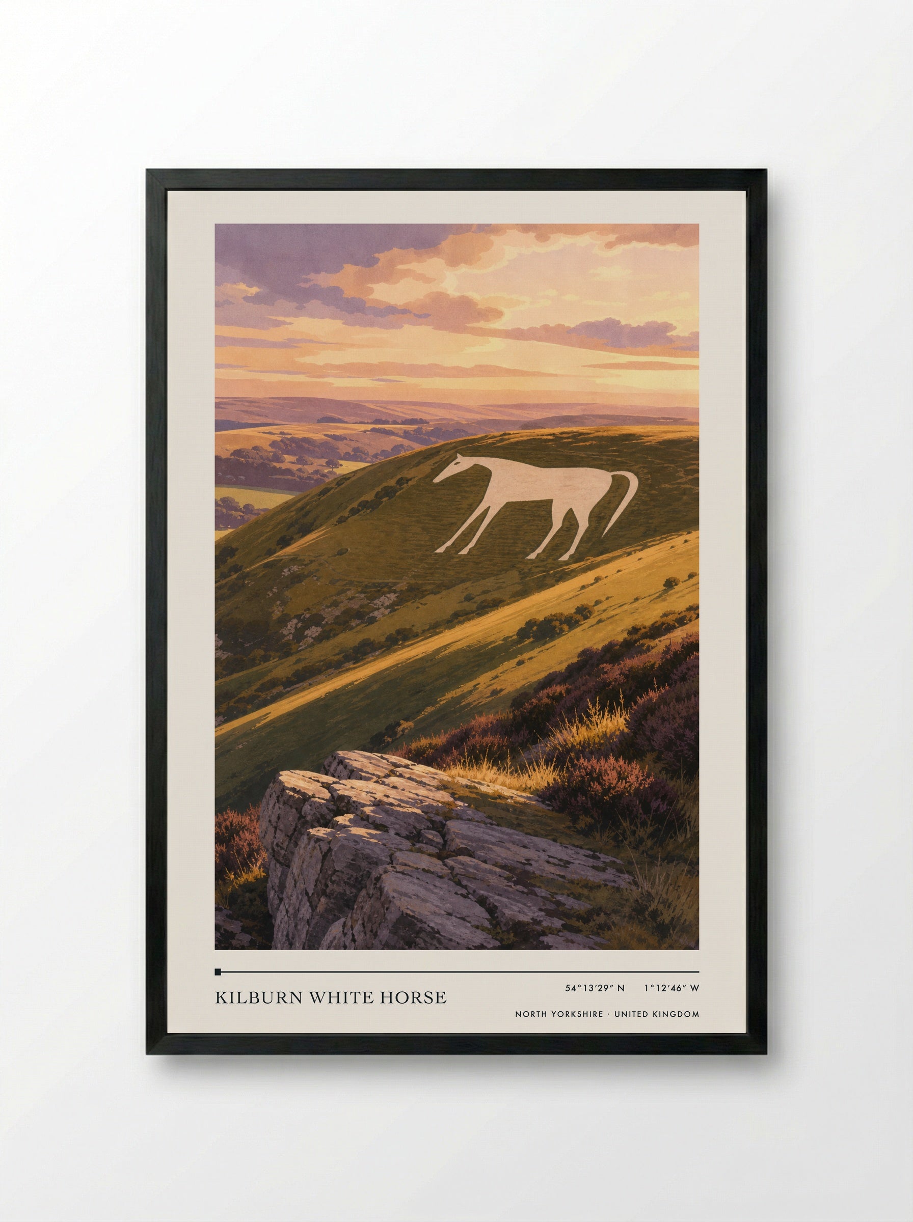 Kilburn White Horse North Yorkshire United Kingdom Travel Poster - Framed Print Black