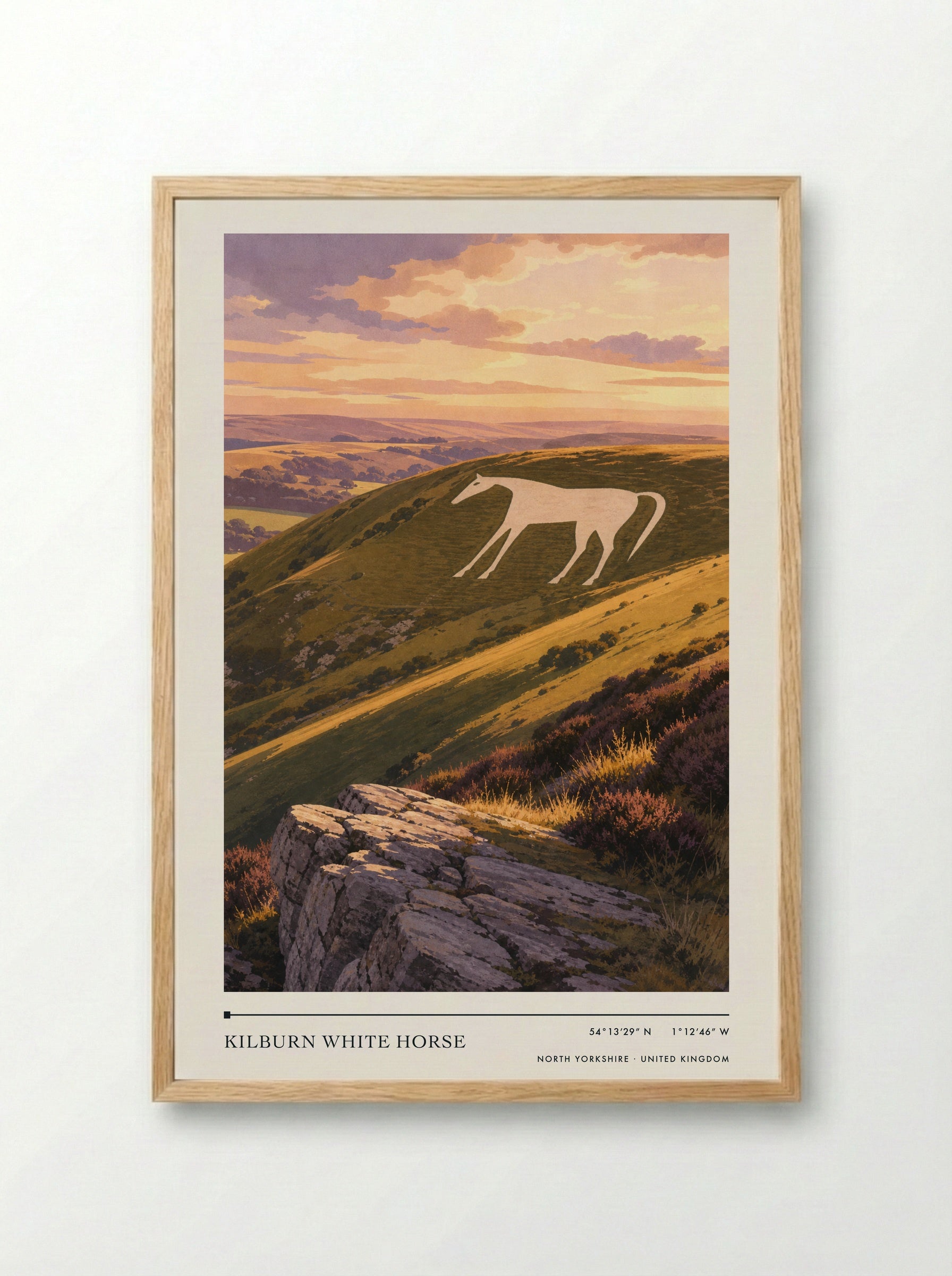 Kilburn White Horse North Yorkshire United Kingdom Travel Poster - Framed Print Wood