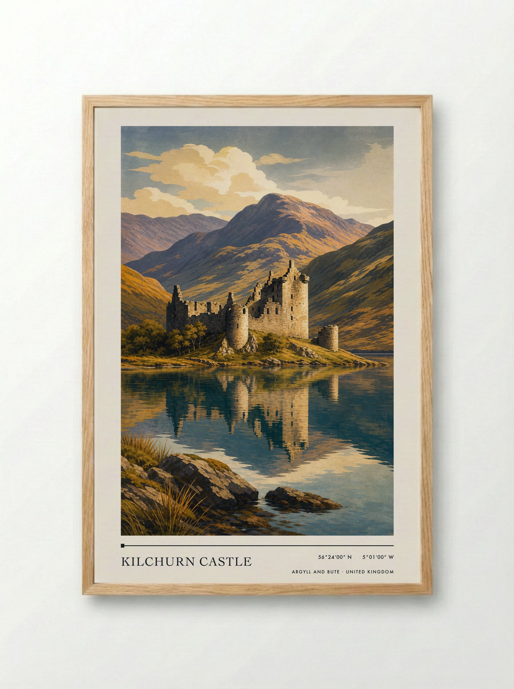 Kilchurn Castle Argyll and Bute United Kingdom Travel Poster - Framed Print Wood