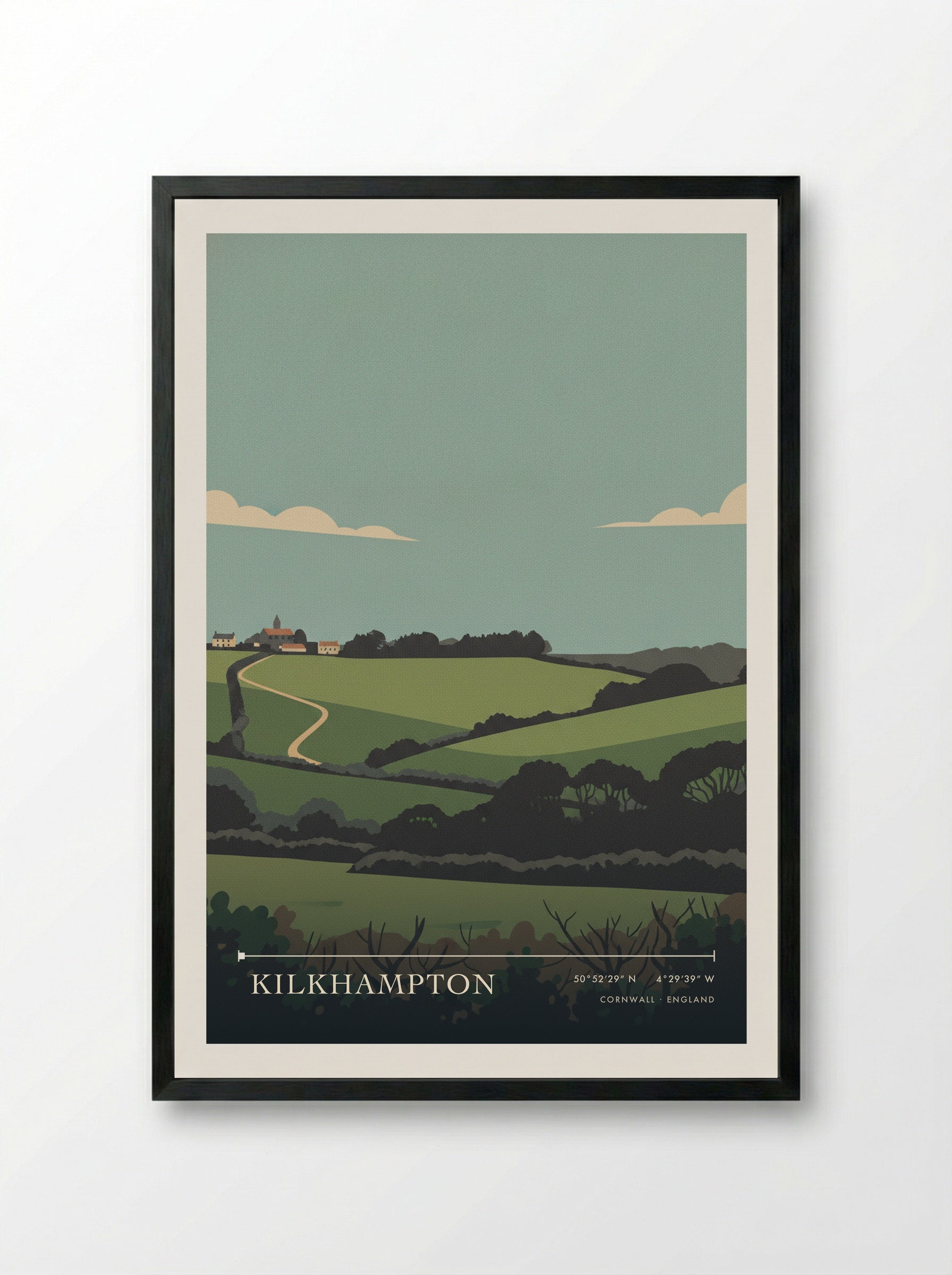 Kilkhampton Cornwall England Travel Poster - Framed Print Black