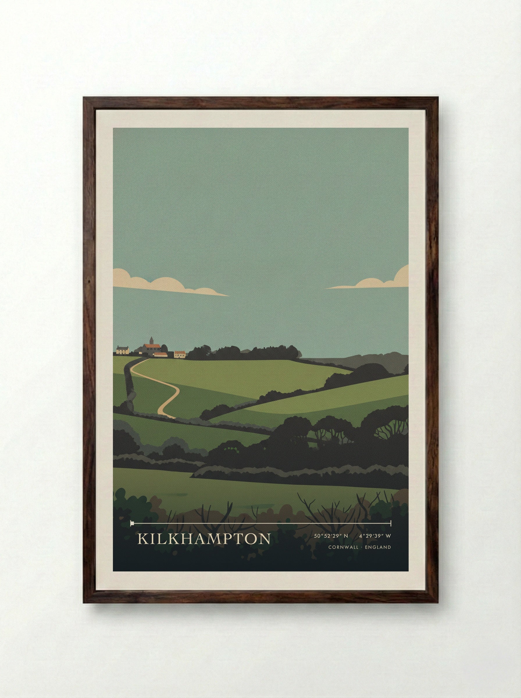 Kilkhampton Cornwall England Travel Poster - Framed Print Dark Wood