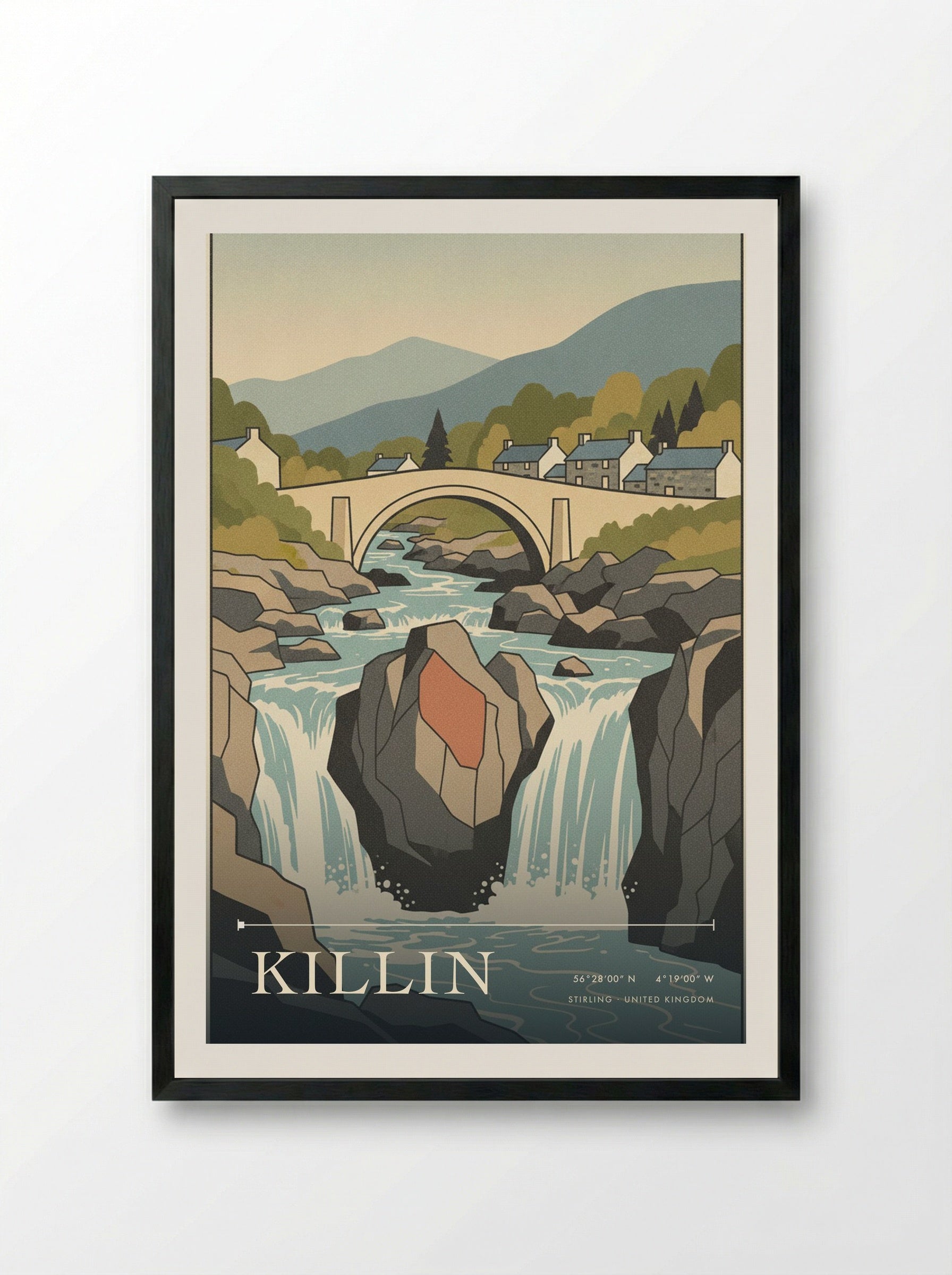 Killin Stirling United Kingdom Travel Poster - Framed Print Black