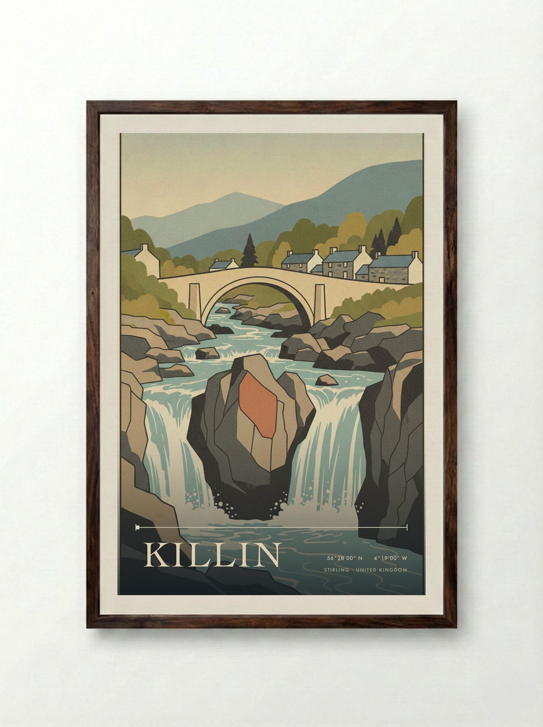 Killin Stirling United Kingdom Travel Poster - Framed Print Dark Wood