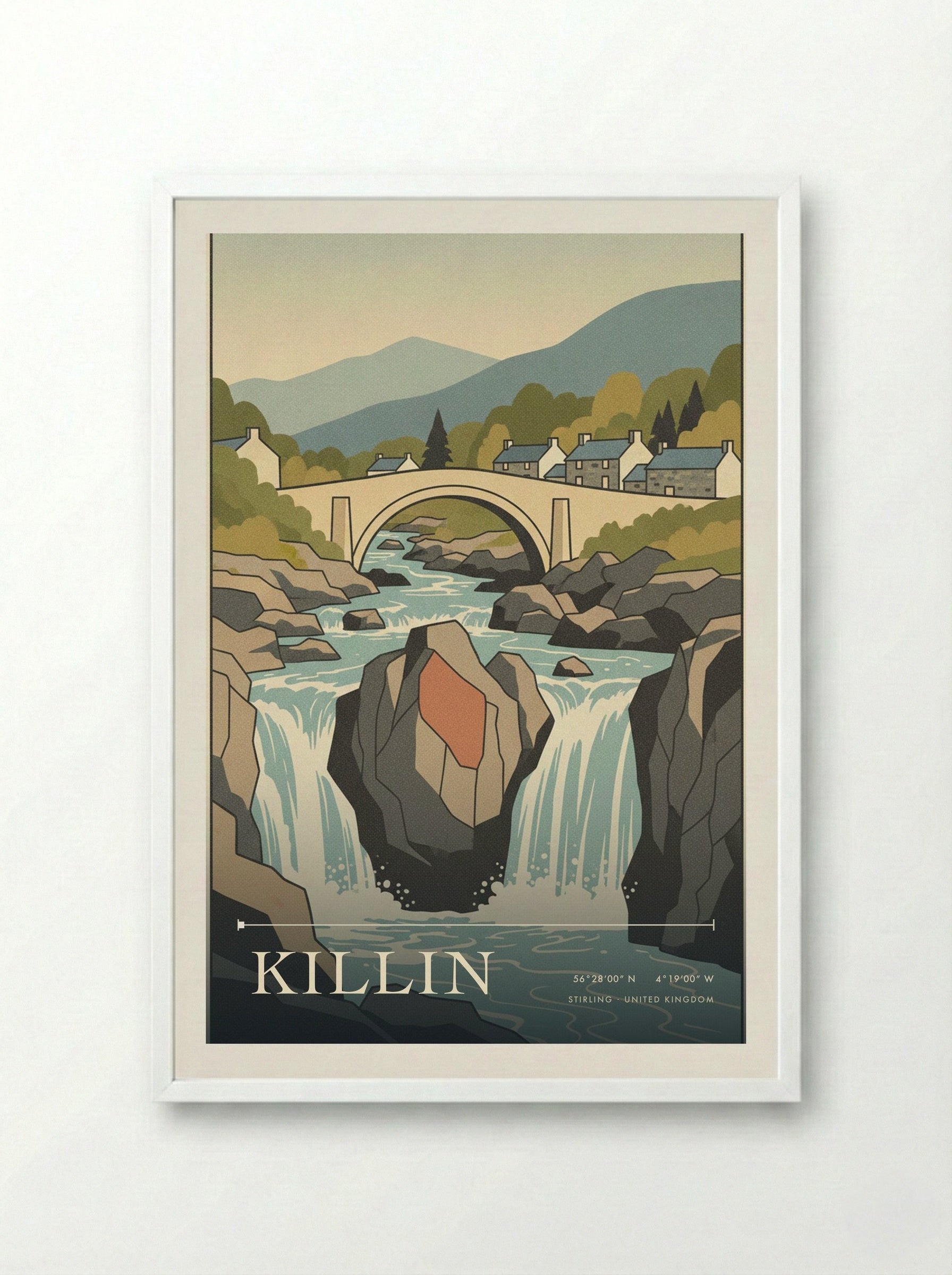 Killin Stirling United Kingdom Travel Poster - Framed Print White