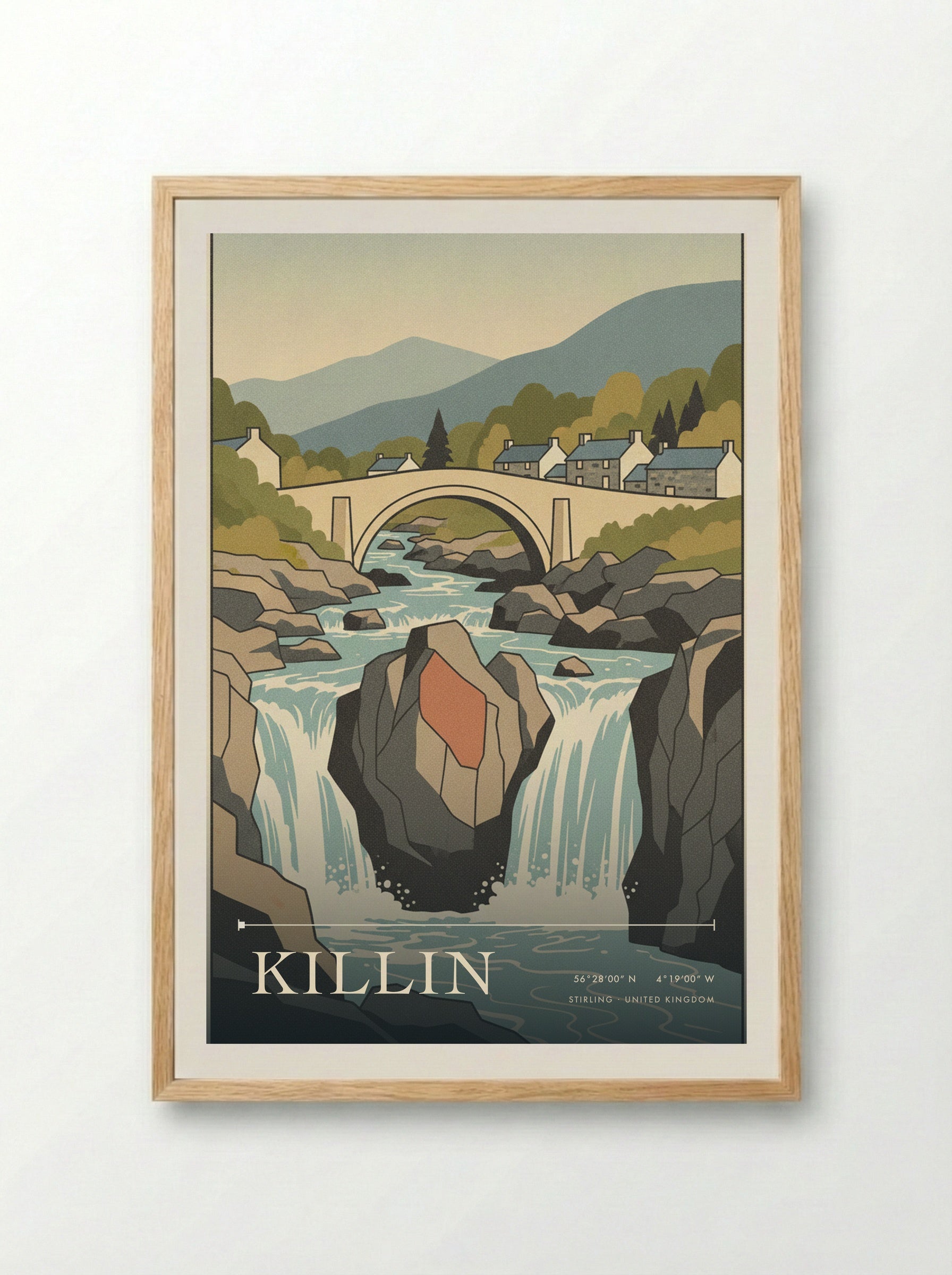 Killin Stirling United Kingdom Travel Poster - Framed Print Wood